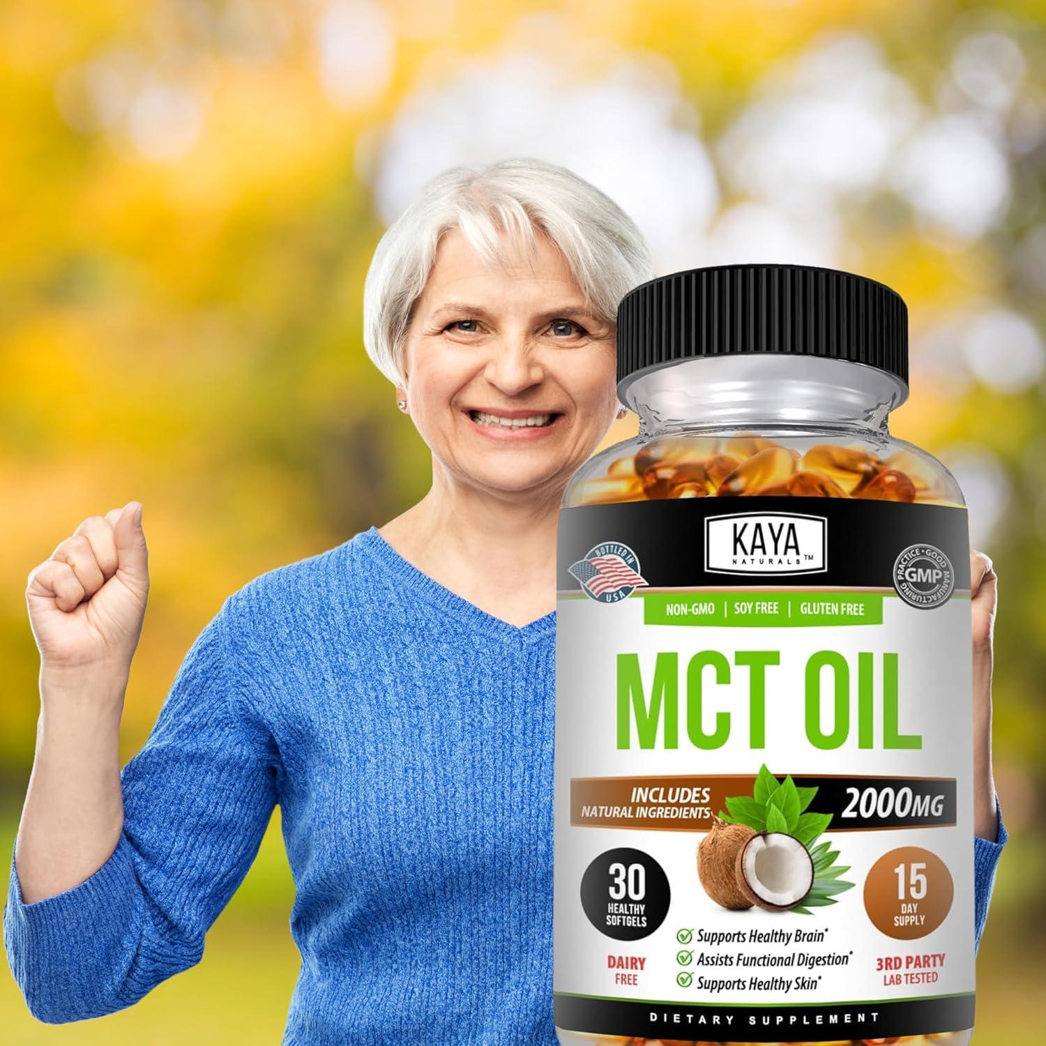 Cápsulas Blandas de Aceite MCT Kaya Naturals 2000mg - Sin OGM, Soja y Gluten