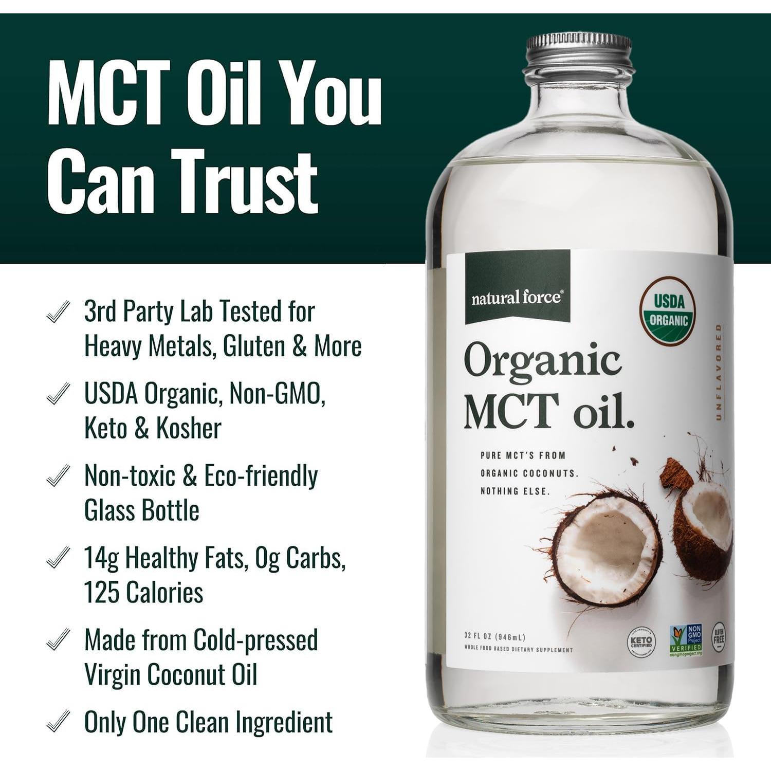 Aceite MCT Orgánico Natural Force 907g - Botella de Vidrio