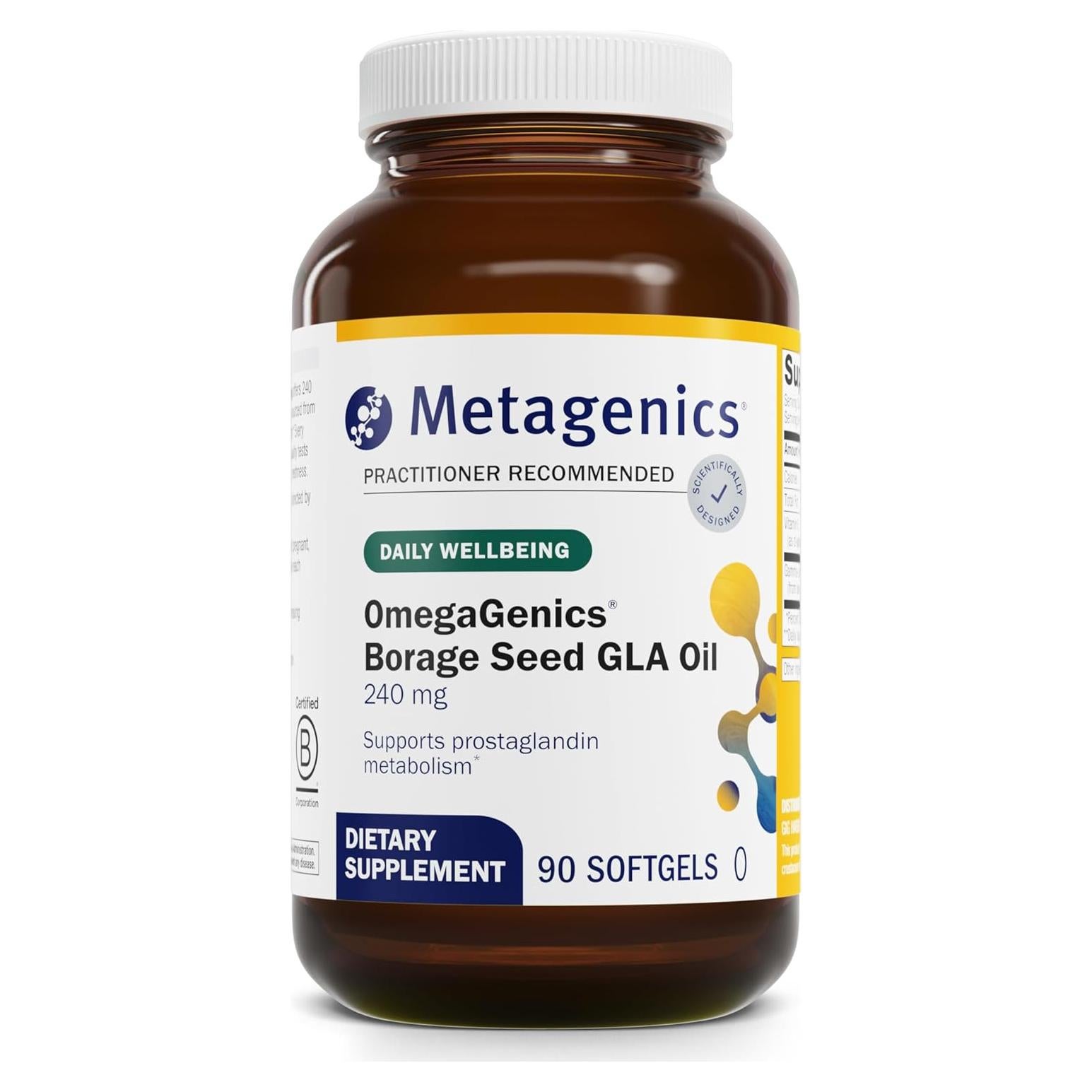 Metagenics OmegaGenics Aceite de Semilla de Borraja GLA 240 mg - Suplemento de Ácido Gamma-Linolénico - 90 Gelatinas Blandas