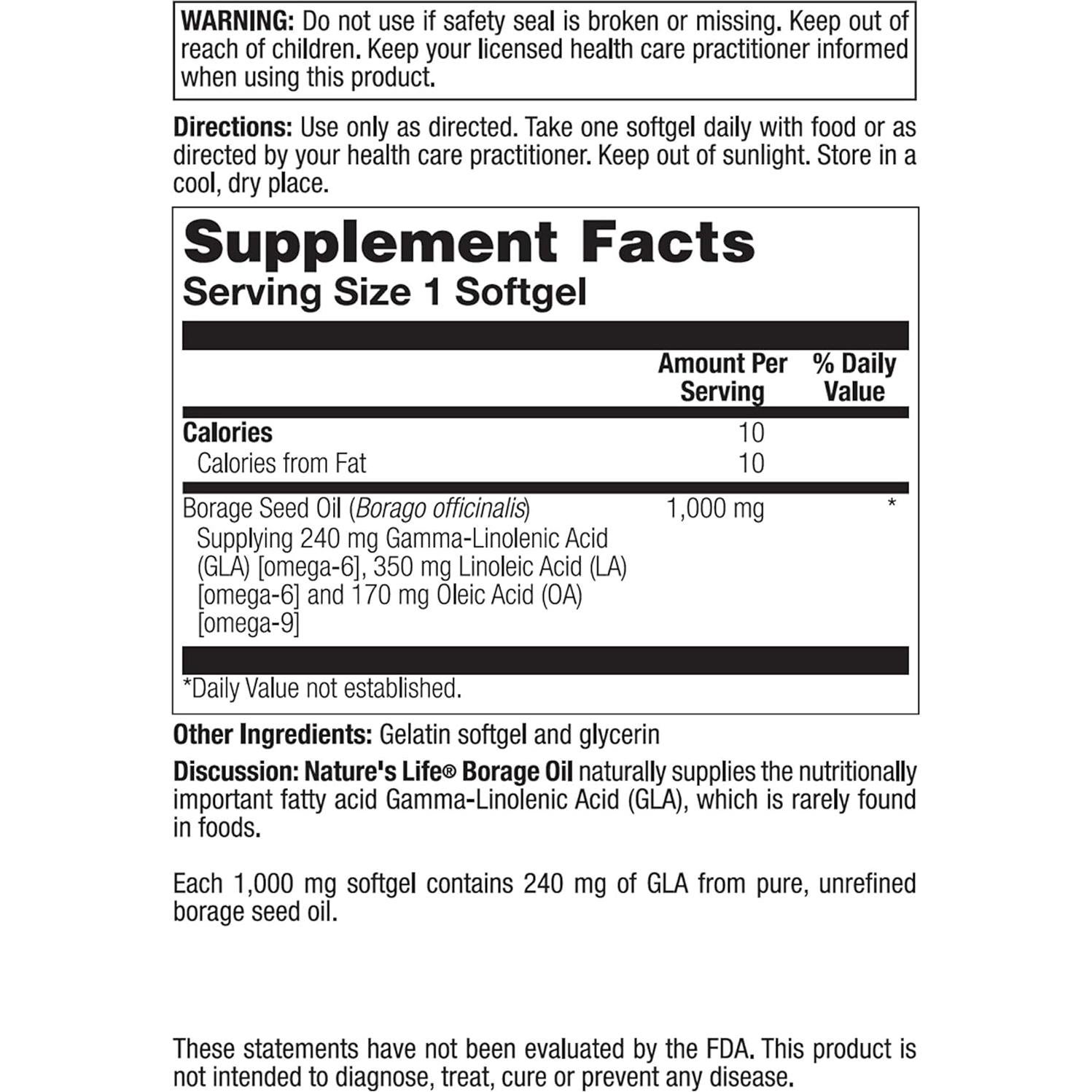 Aceite de Borraja Nature's Life 1300mg 60 Cápsulas