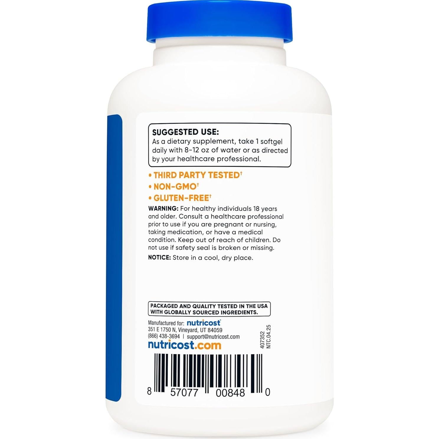 Gelatinas de Aceite de Coco Nutricost 1000mg 120 Gelatinas