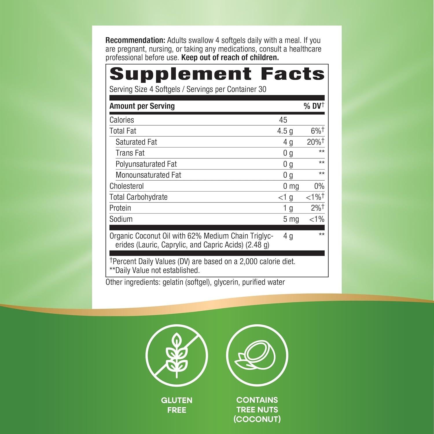 Aceite de Coco Nature's Way 120 Gelatinas Blandas 62% MCTs