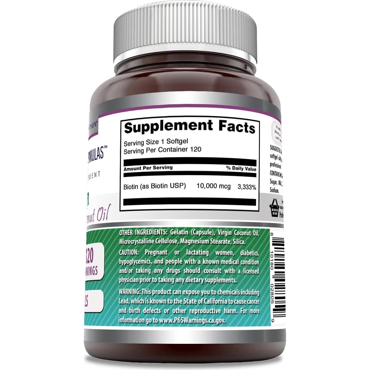 Suplemento de Biotina 10,000 Mcg Fórmulas Asombrosas 120 Gelatinas