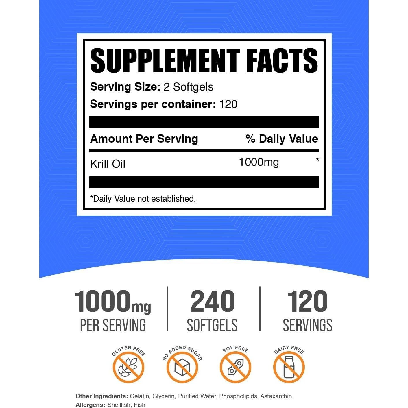 Aceite de Krill BulkSupplements 1000mg 240 Cápsulas Blandas