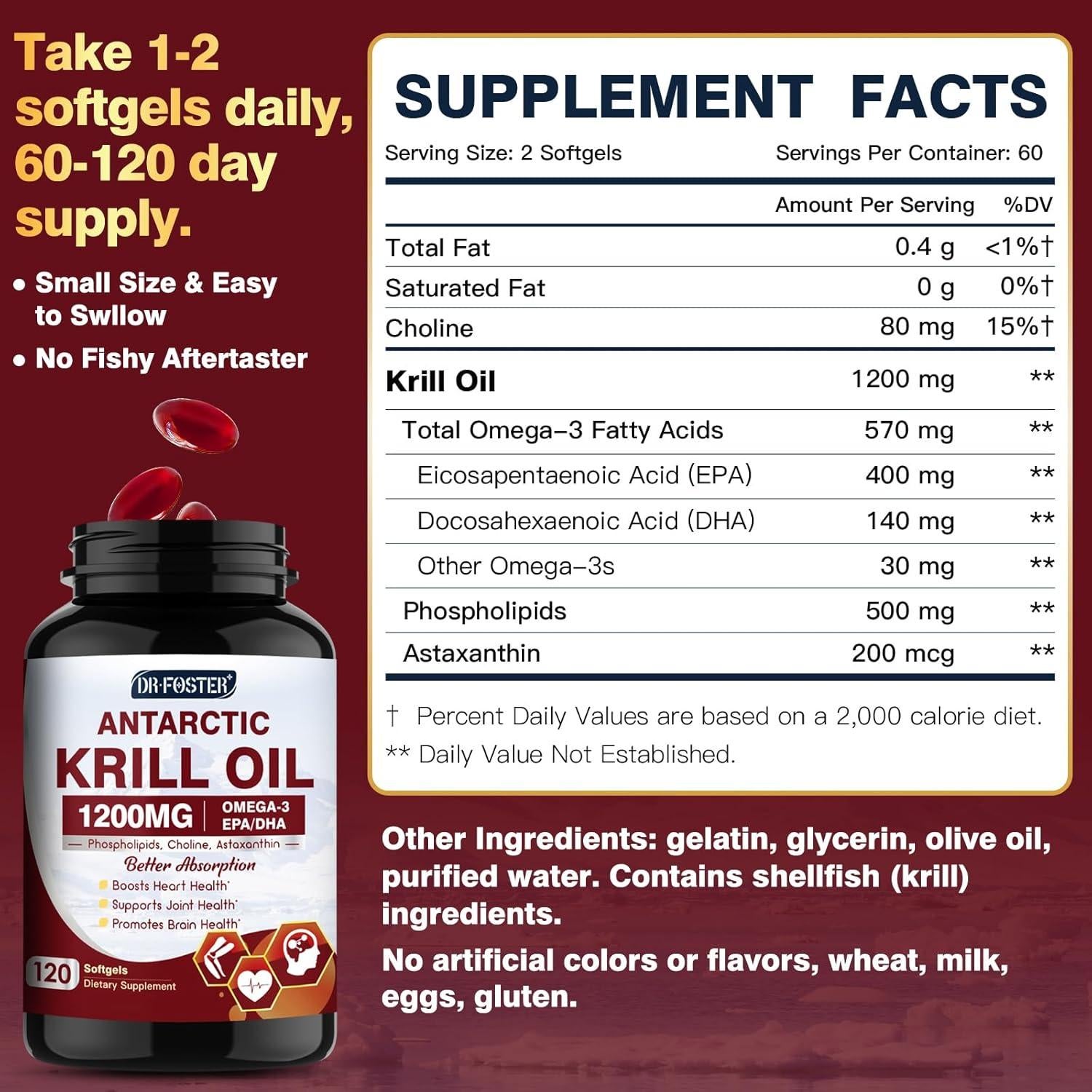 Aceite de Krill 1200mg DRFOSTER - Omega 3 EPA DHA 120 Cápsulas