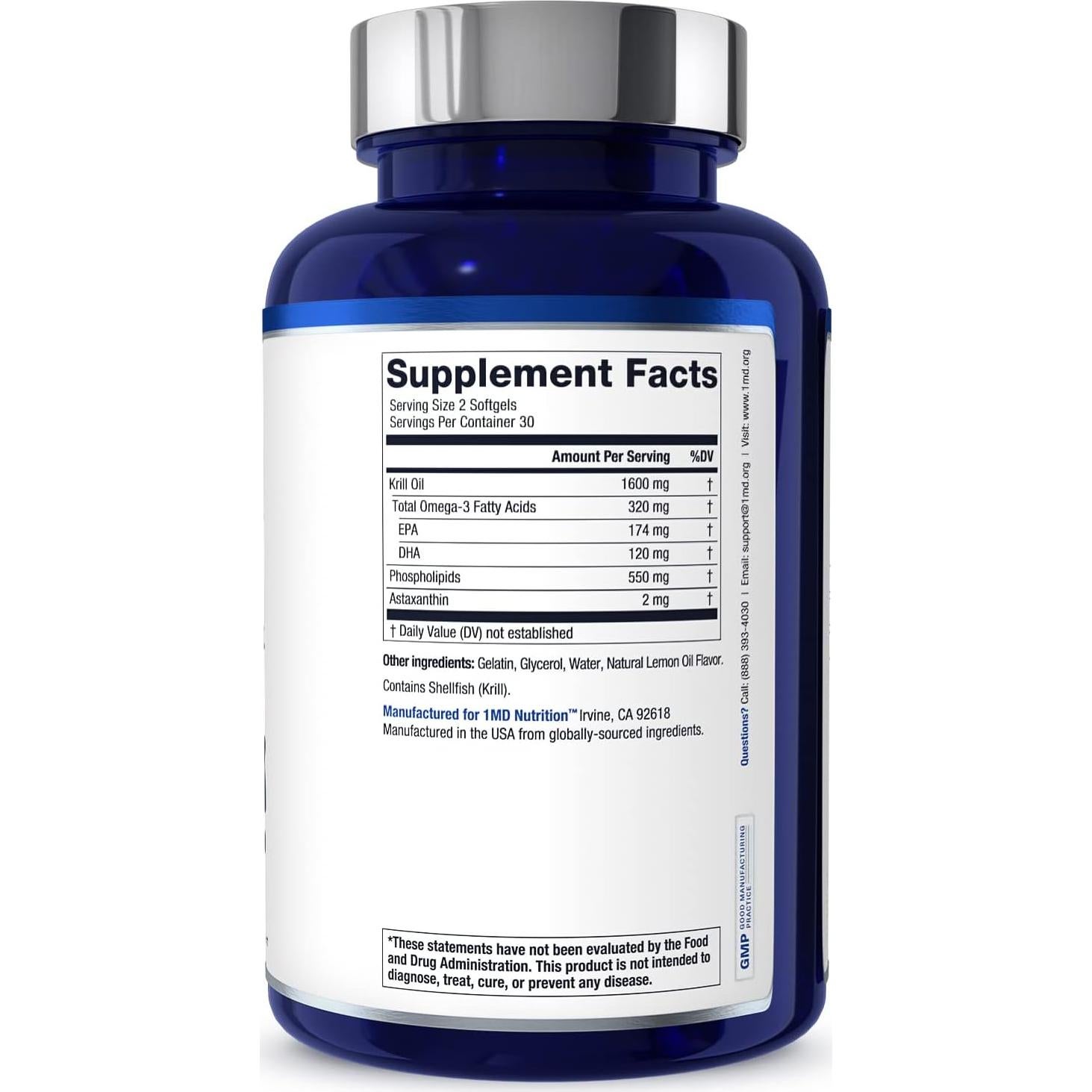 Suplemento Omega 3 KrillMD 60 Cápsulas Blandas 1MD Nutrition