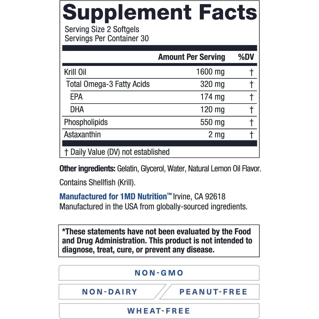 Suplemento Omega 3 KrillMD 60 Cápsulas Blandas 1MD Nutrition