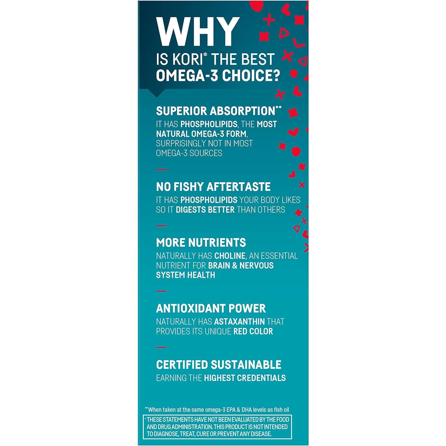 Suplemento Omega 3 Aceite de Krill Kori 600 mg 60 Cápsulas