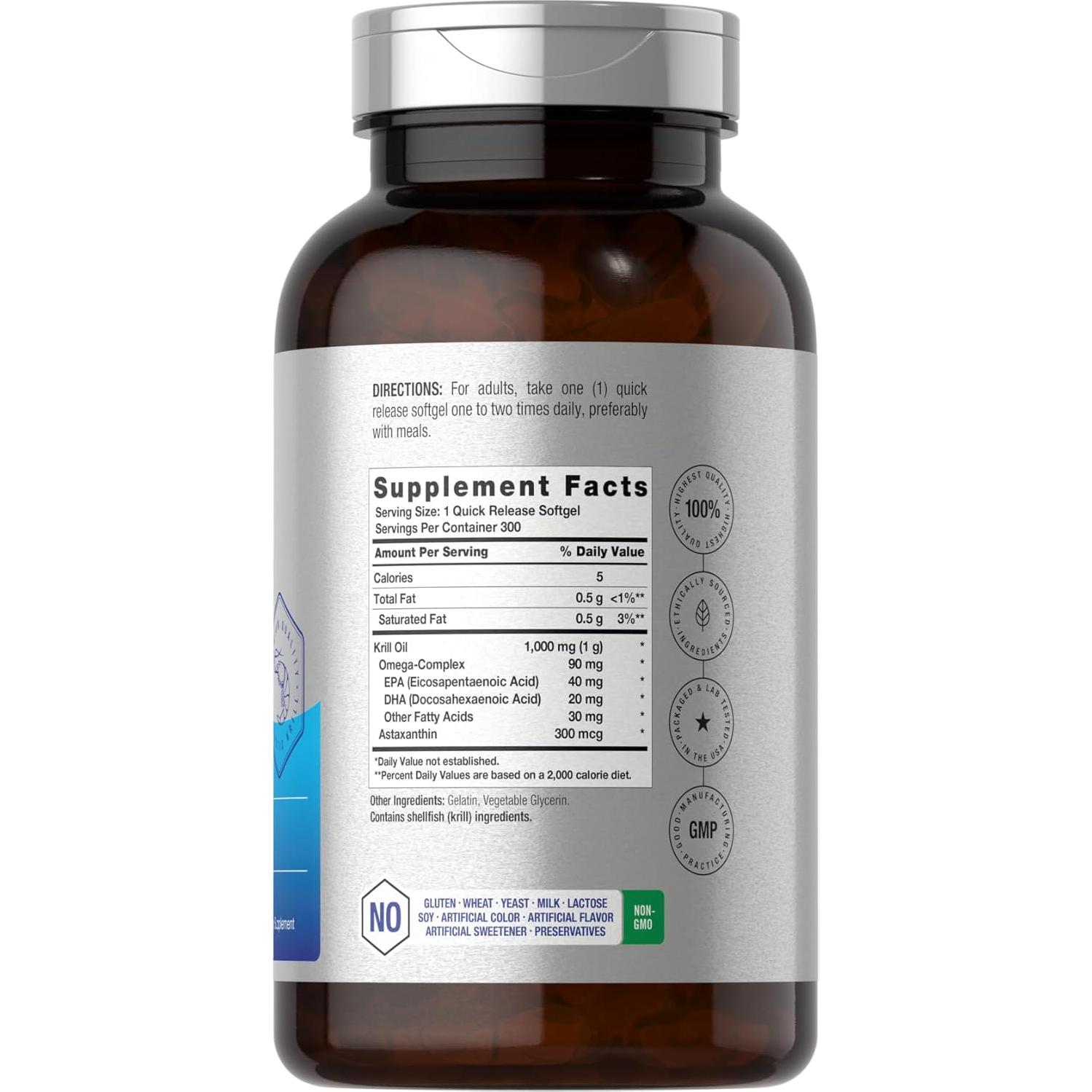 Aceite de Krill Antártico Horbaach 1000mg 300 Cápsulas Omega 3