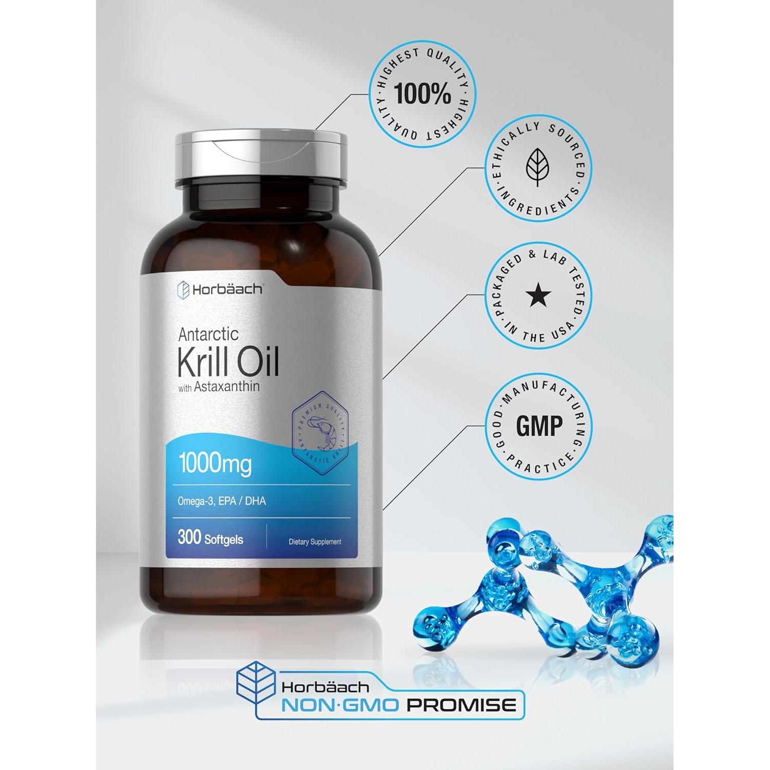 Aceite de Krill Antártico Horbaach 1000mg 300 Cápsulas Omega 3