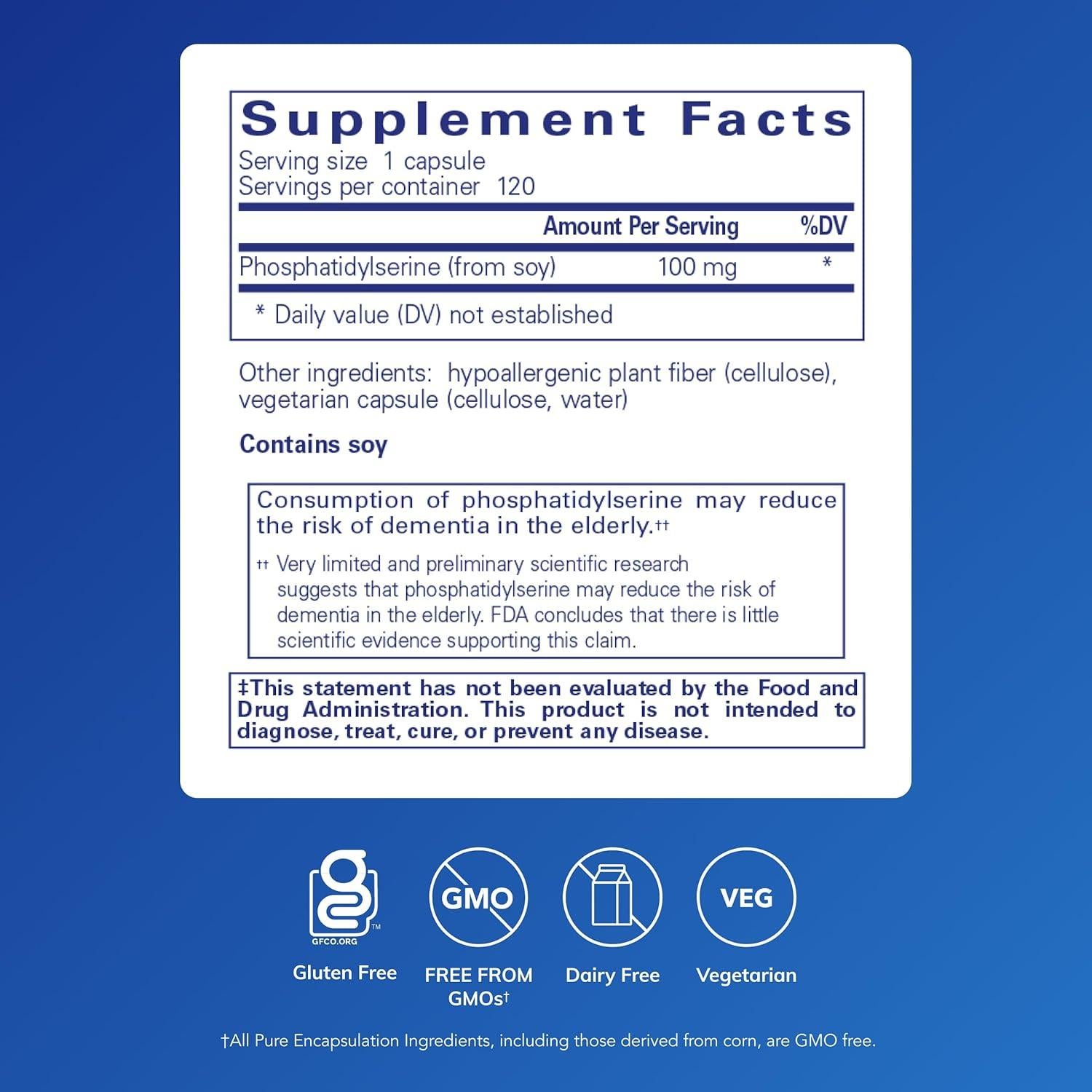 Suplemento Fosfatidilserina Pure Encapsulations 120 Cápsulas
