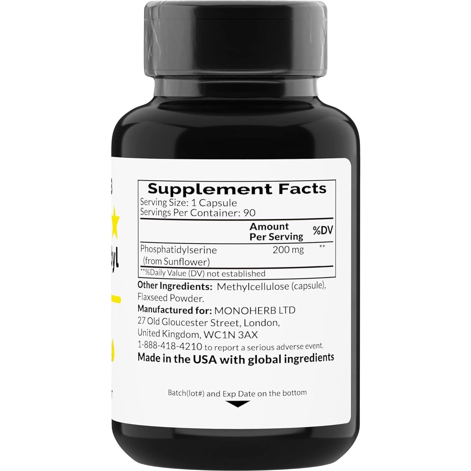 Fosfatidilserina 200 mg MONOHERB - 90 Cápsulas Veganas