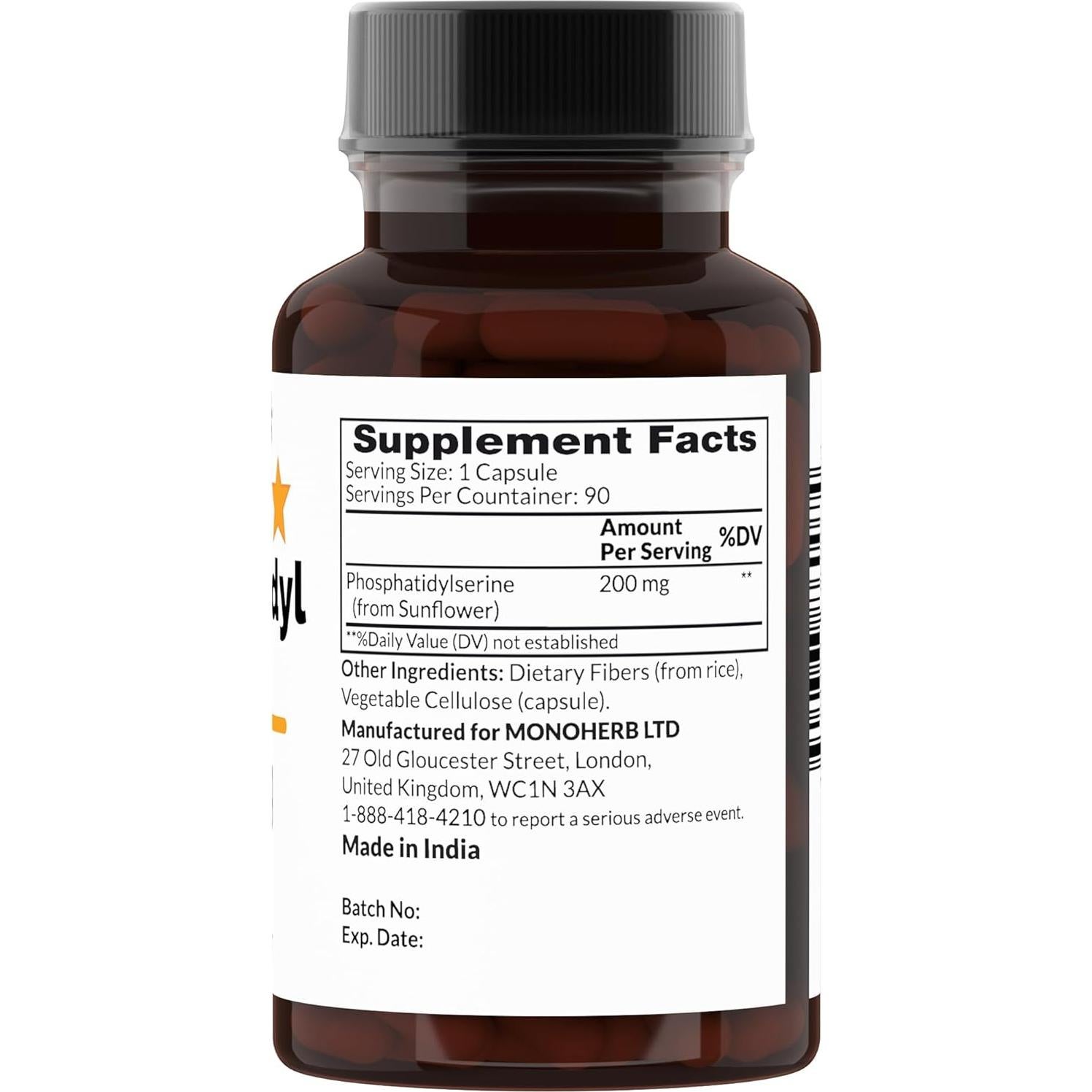 Fosfatidilserina 200 mg MONOHERB - 90 Cápsulas Veganas