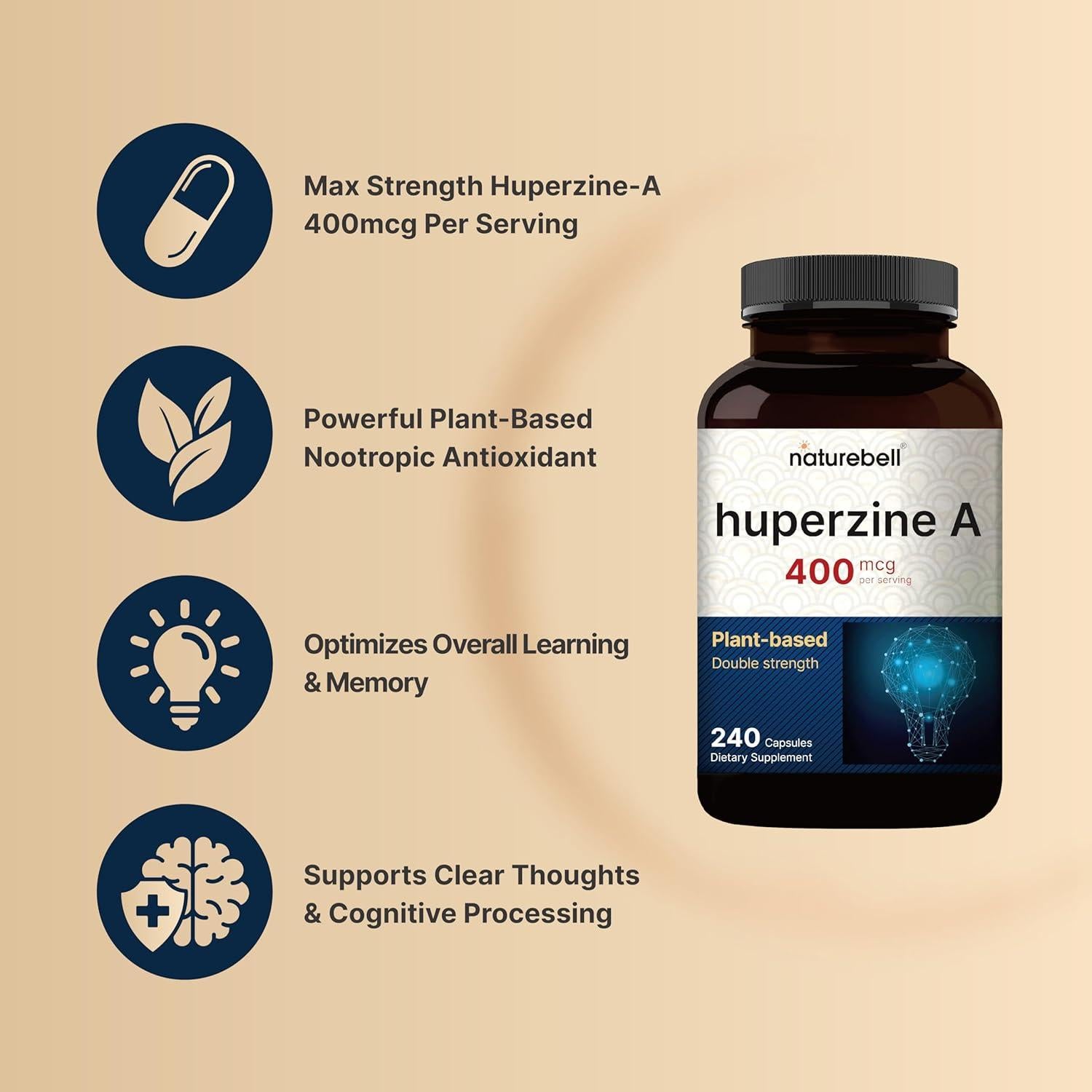 Suplemento Huperzine A NatureBell 400mcg 240 Cápsulas
