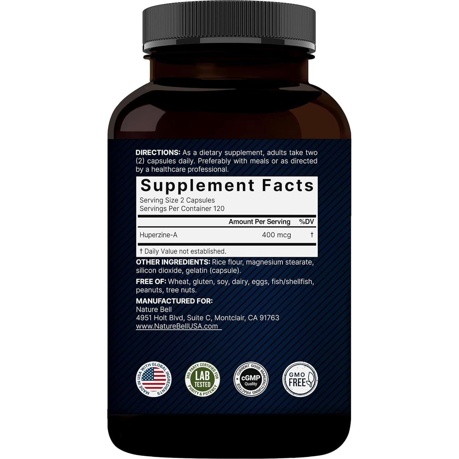 Suplemento Huperzine A NatureBell 400mcg 240 Cápsulas