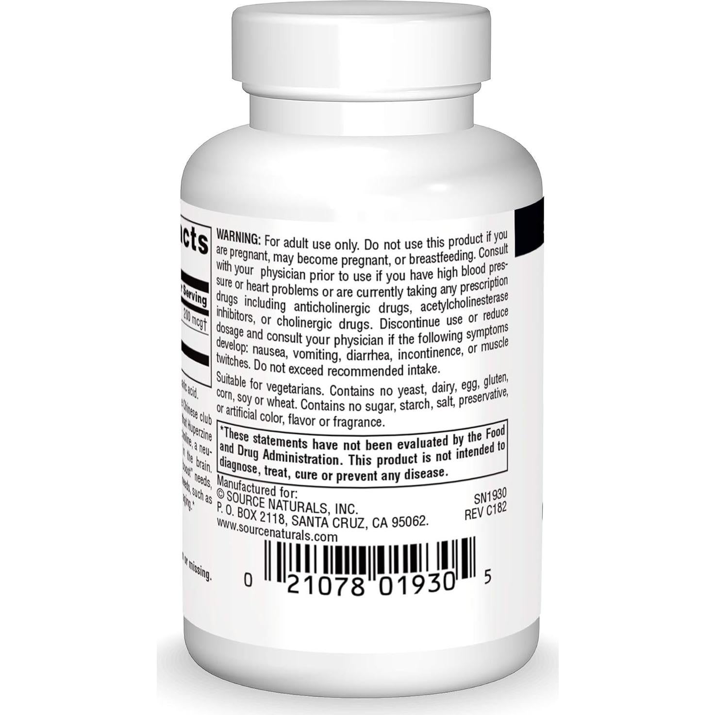 Huperzine A 200 mcg Source Naturals - 60 Tabletas para Memoria