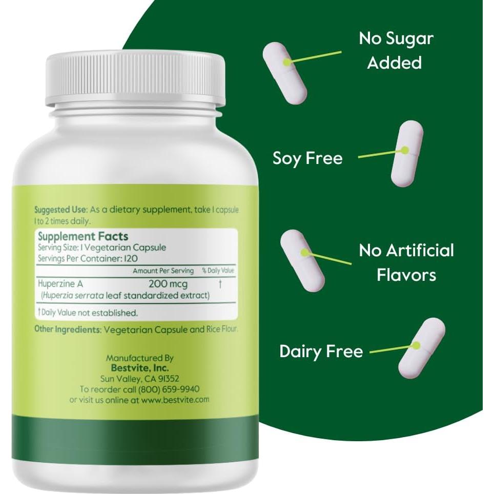 Huperzina A 200 mcg Bestvite - 120 Cápsulas Vegetarianas