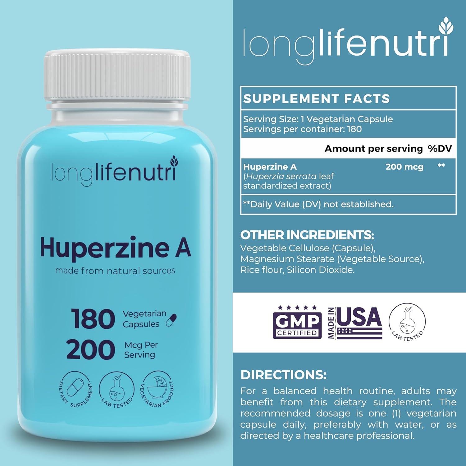 LongLifeNutri Huperzine A 200mcg 180 Cápsulas Vegetarianas