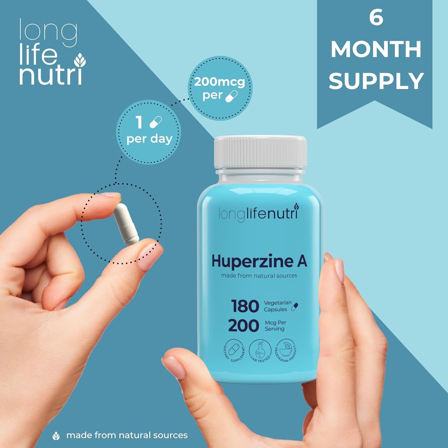 LongLifeNutri Huperzine A 200mcg 180 Cápsulas Vegetarianas