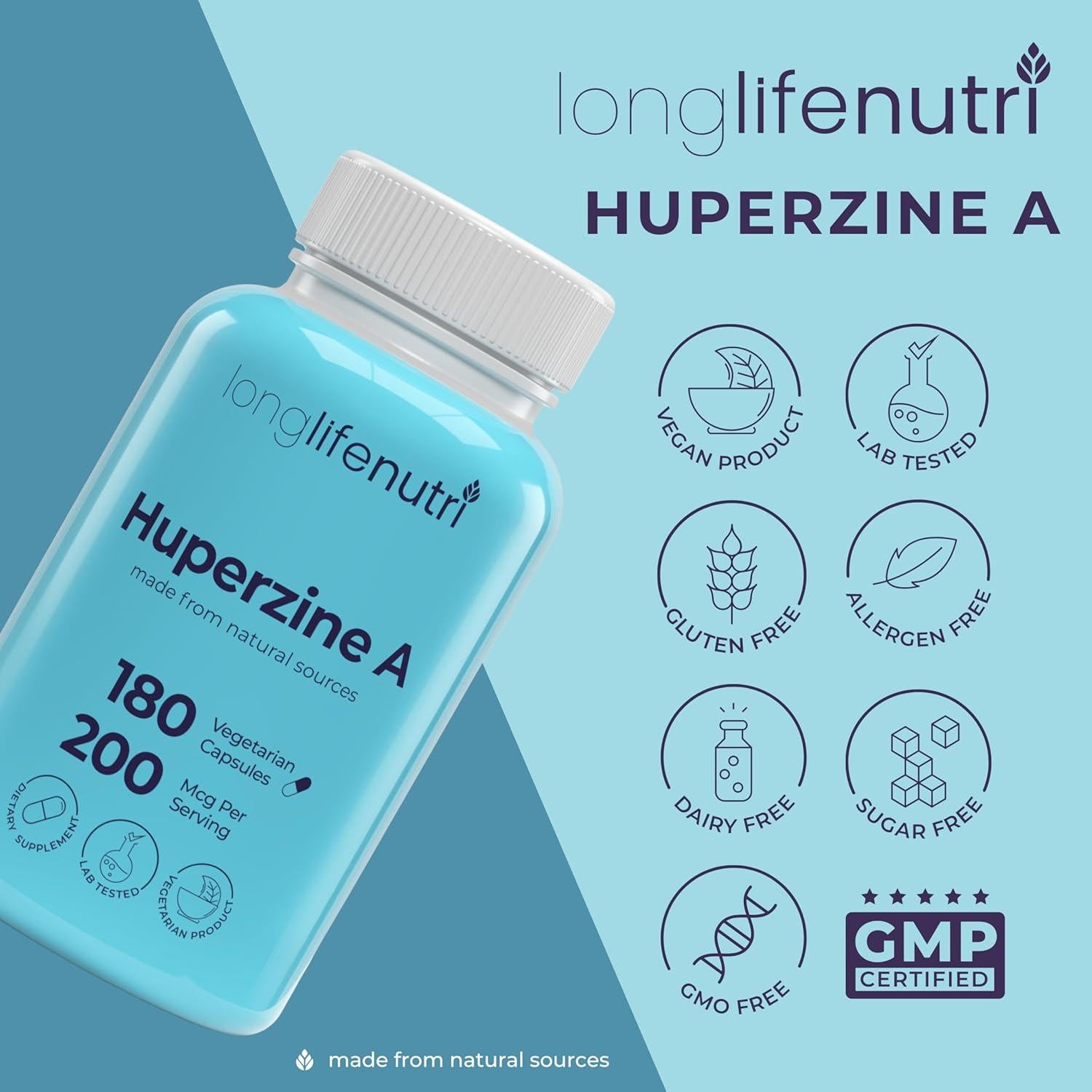 LongLifeNutri Huperzine A 200mcg 180 Cápsulas Vegetarianas