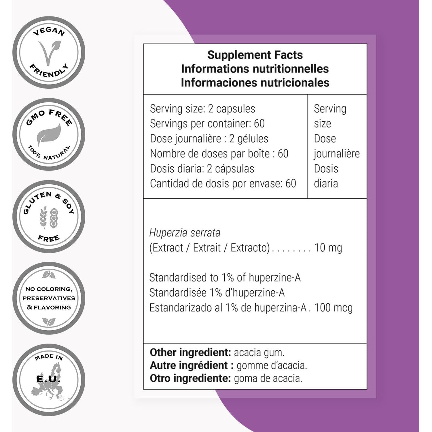Suplemento Huperzina A 100 mcg Supersmart - 120 Cápsulas Veganas
