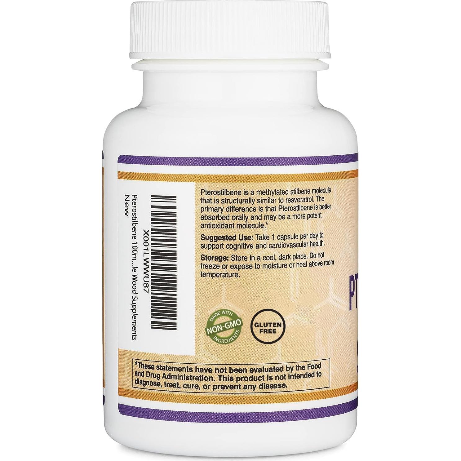 Suplemento de Pterostilbeno 100mg Double Wood 60 Cápsulas
