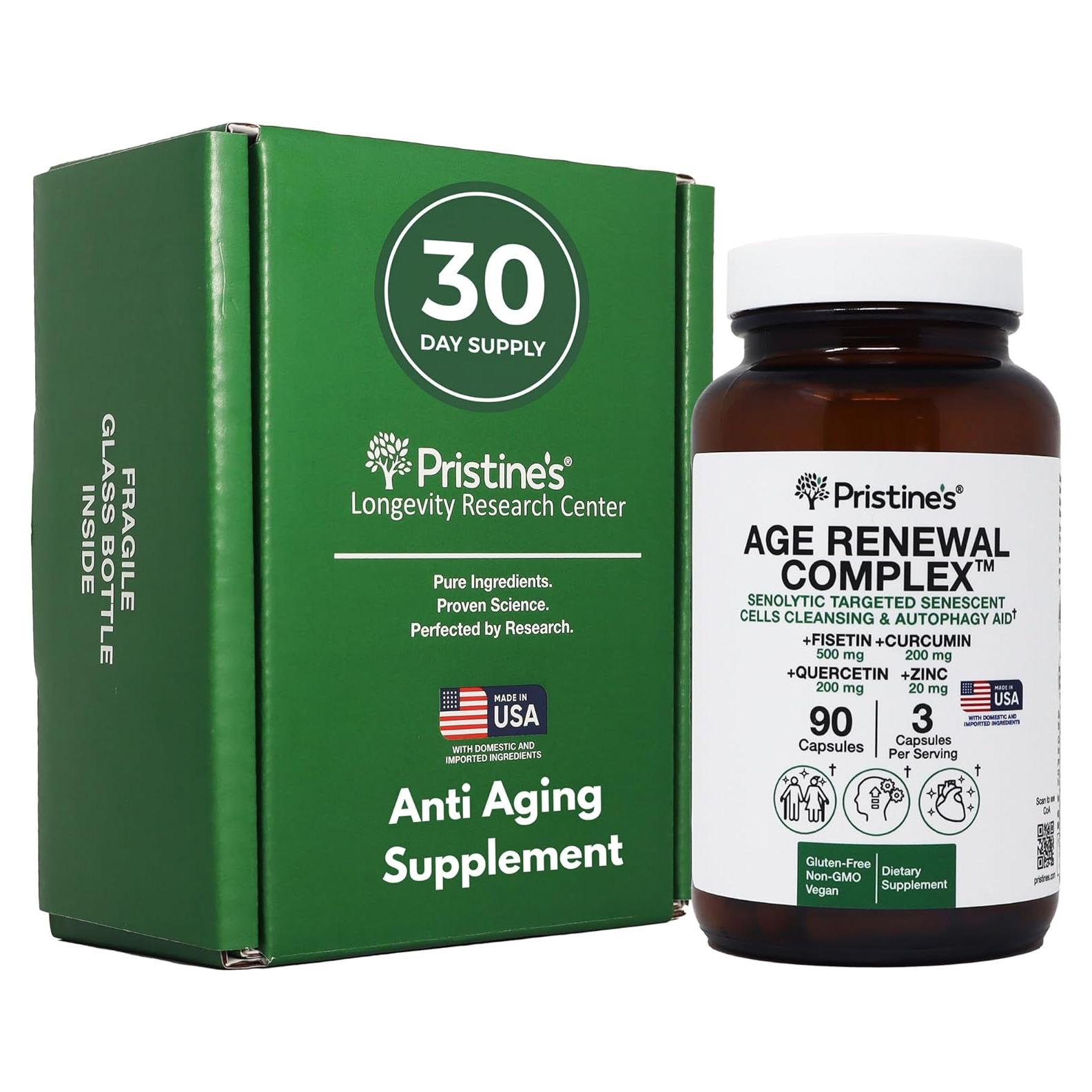 Suplemento Antienvejecimiento Pristine - 90 Cápsulas - Fisetina, Quercetina, Cúrcuma, Zinc