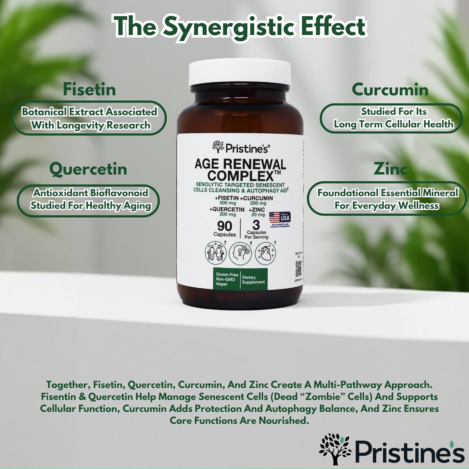 Suplemento Antienvejecimiento Pristine - 90 Cápsulas - Fisetina, Quercetina, Cúrcuma, Zinc