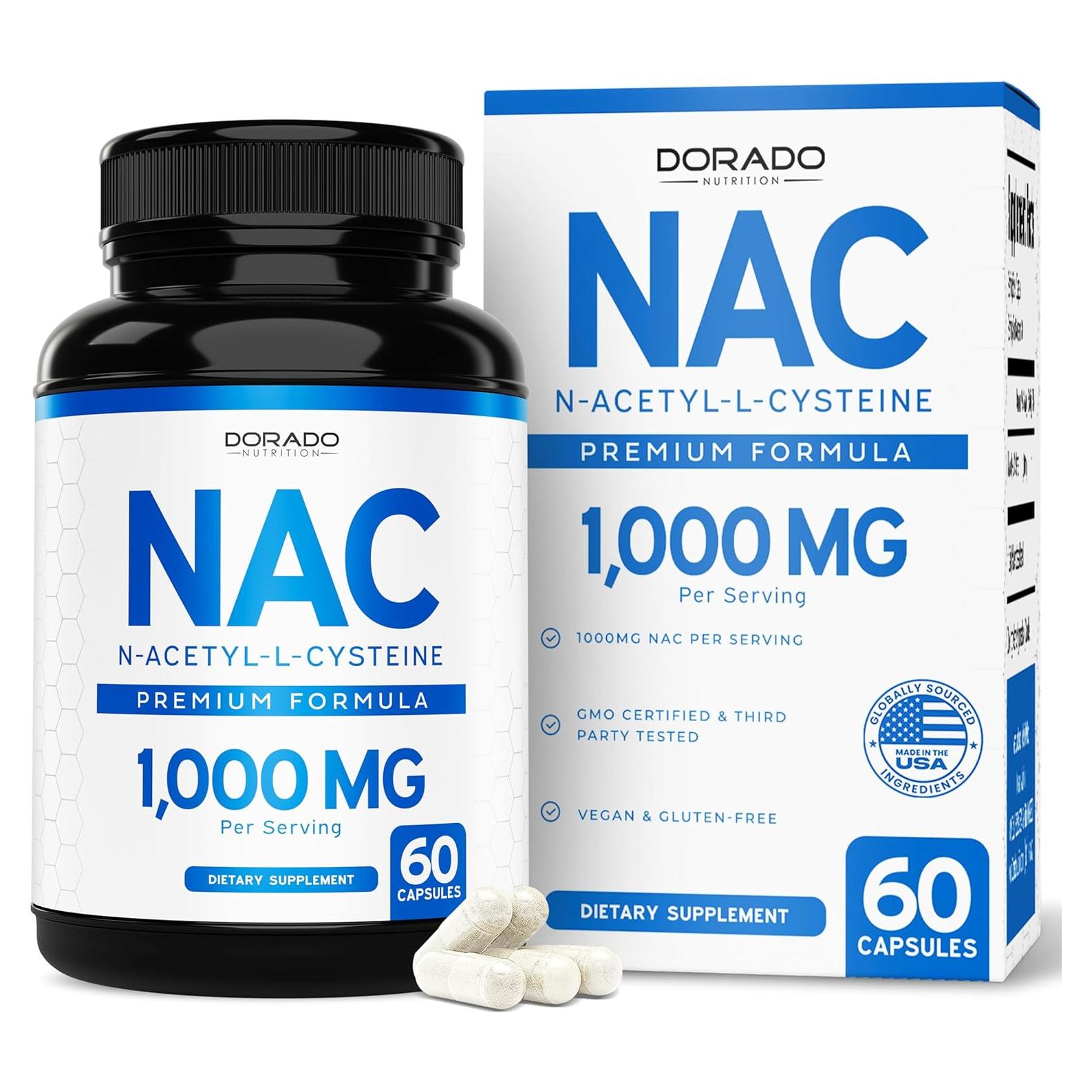 Suplemento NAC 1000mg Dorado Nutrition 60 Cápsulas Veganas