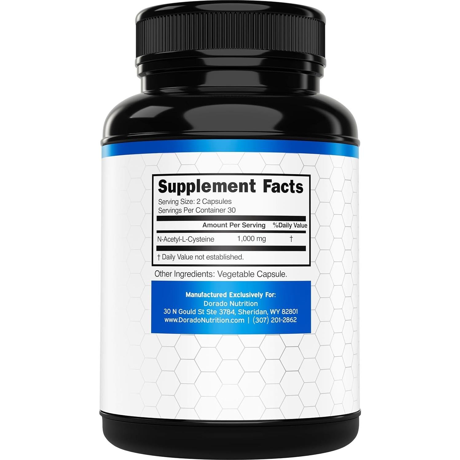 Suplemento NAC 1000mg Dorado Nutrition 60 Cápsulas Veganas