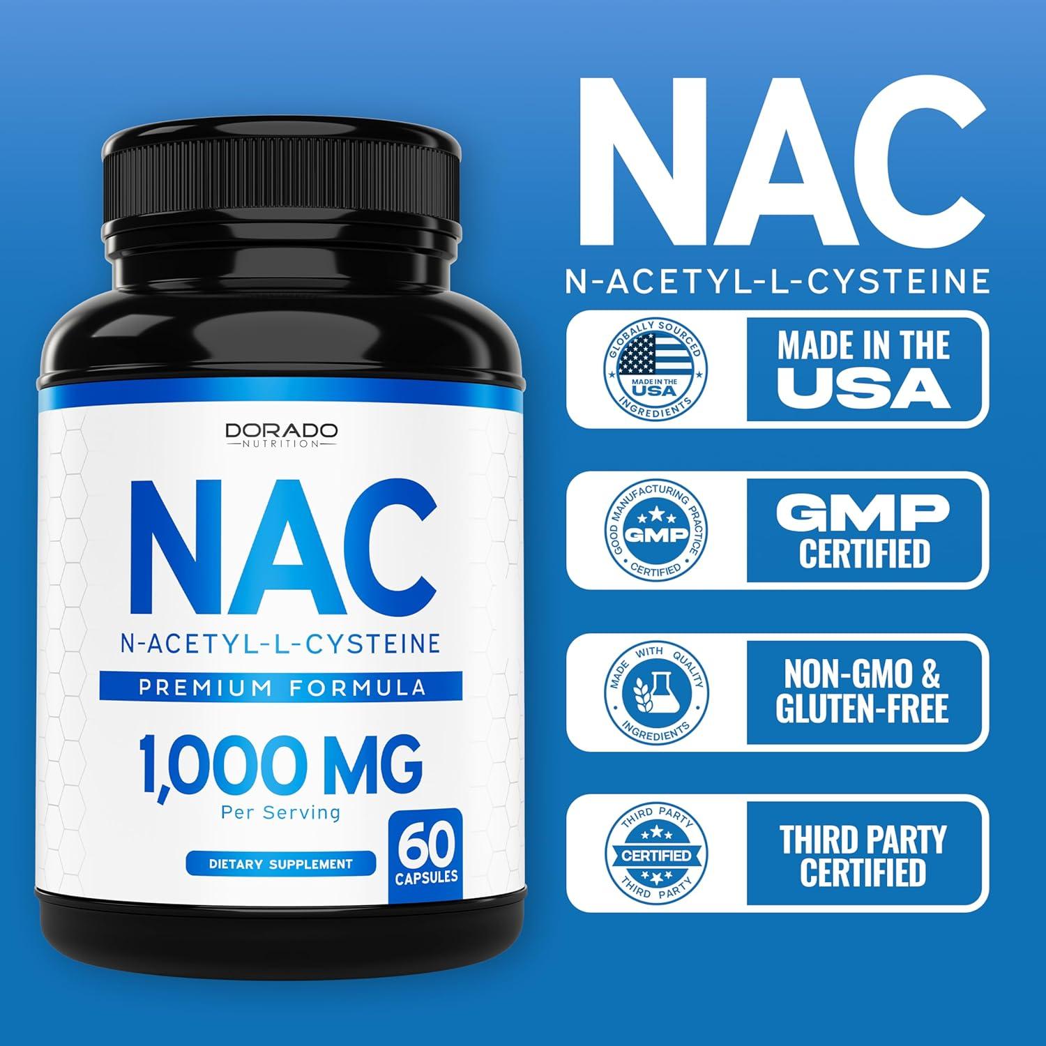 Suplemento NAC 1000mg Dorado Nutrition 60 Cápsulas Veganas