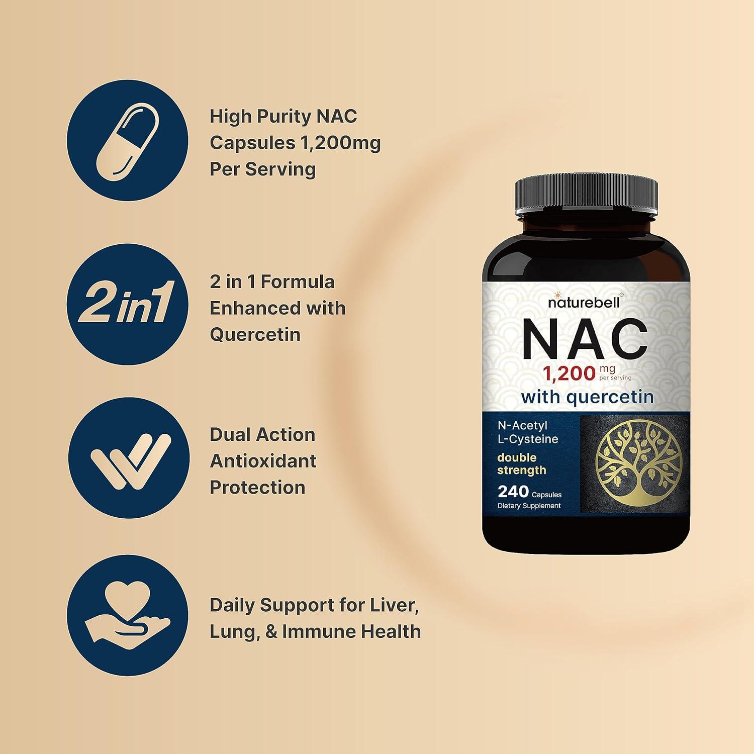 Suplemento NAC NatureBell 1200mg 240 cápsulas Quercetina
