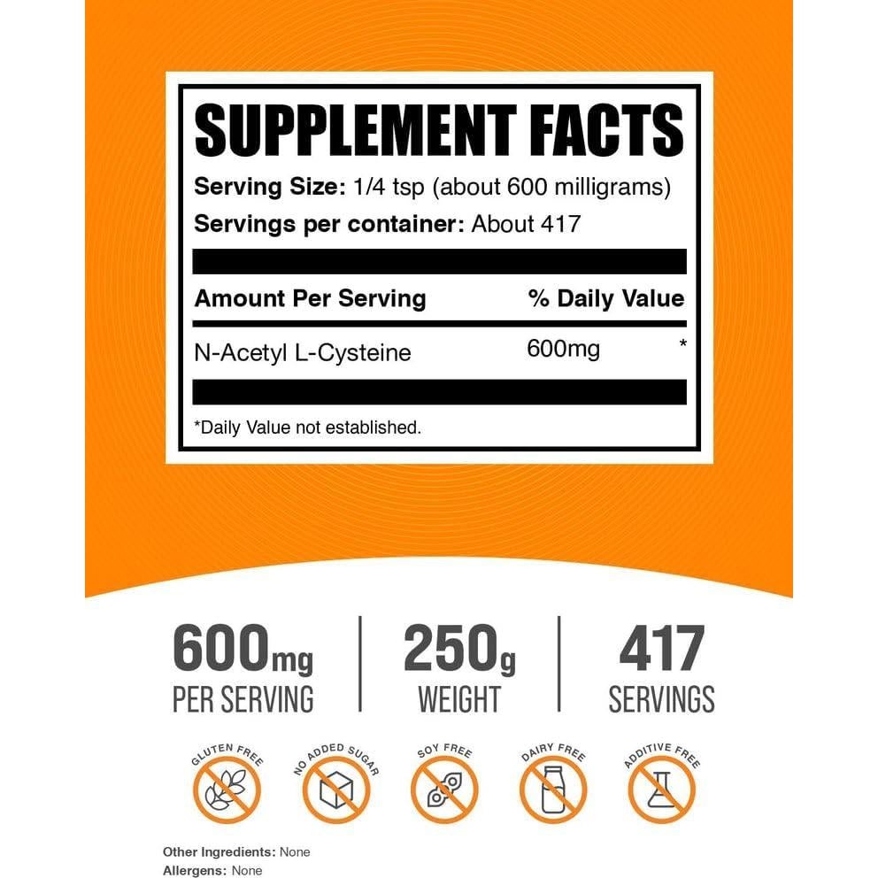 Polvo de N-Acetil Cisteína 600mg BulkSupplements 250g