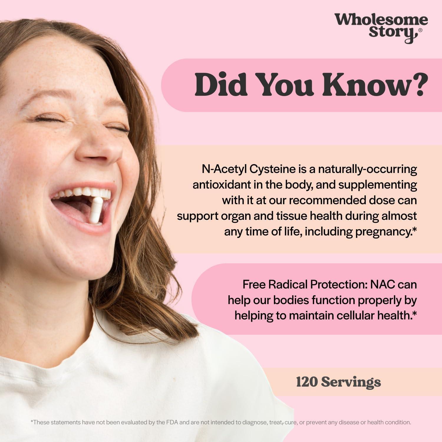 Suplemento NAC Wholesome Story 600 mg - 120 Cápsulas Veganas