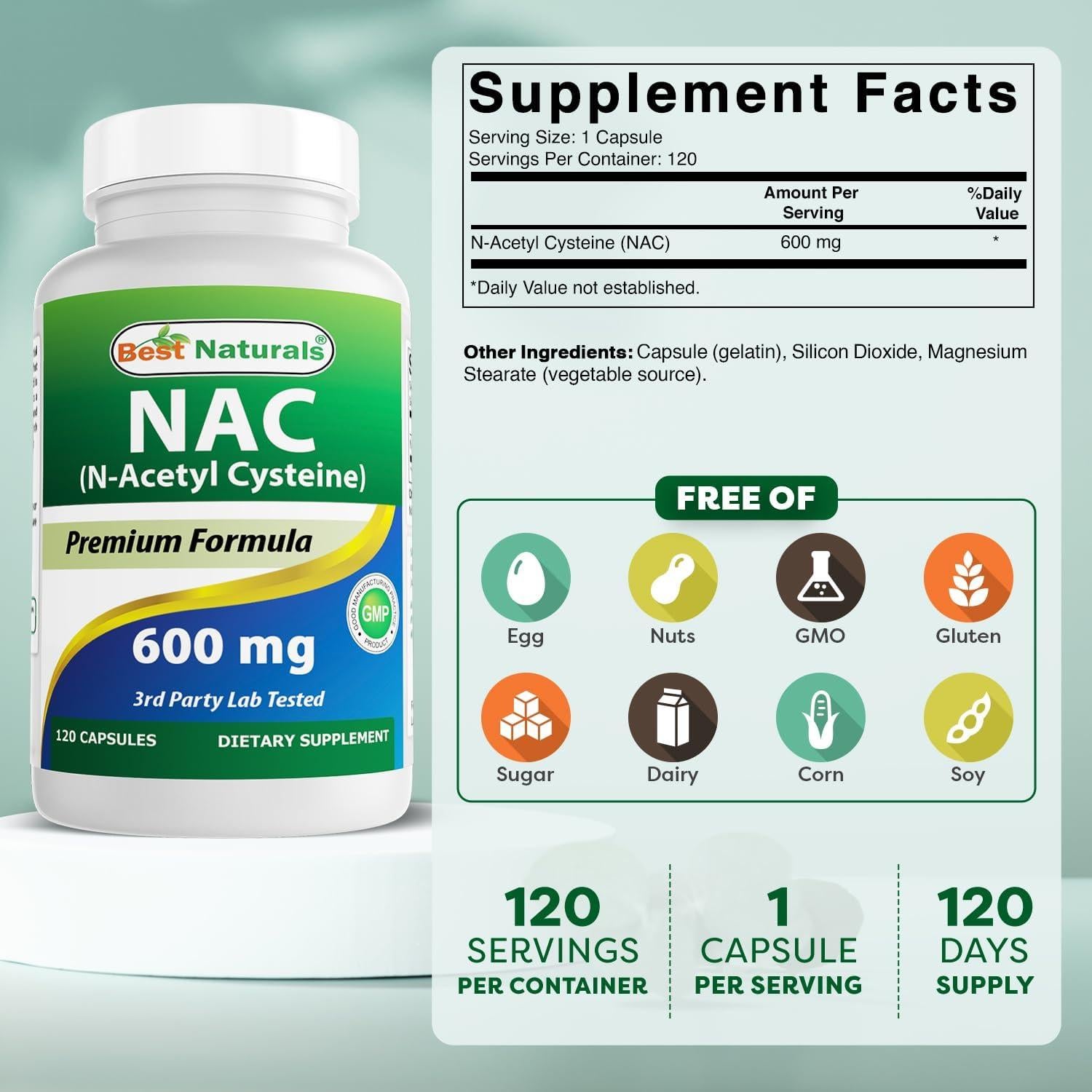 NAC N Acetil Cisteína 600 mg 120 Cápsulas Mejores Naturales