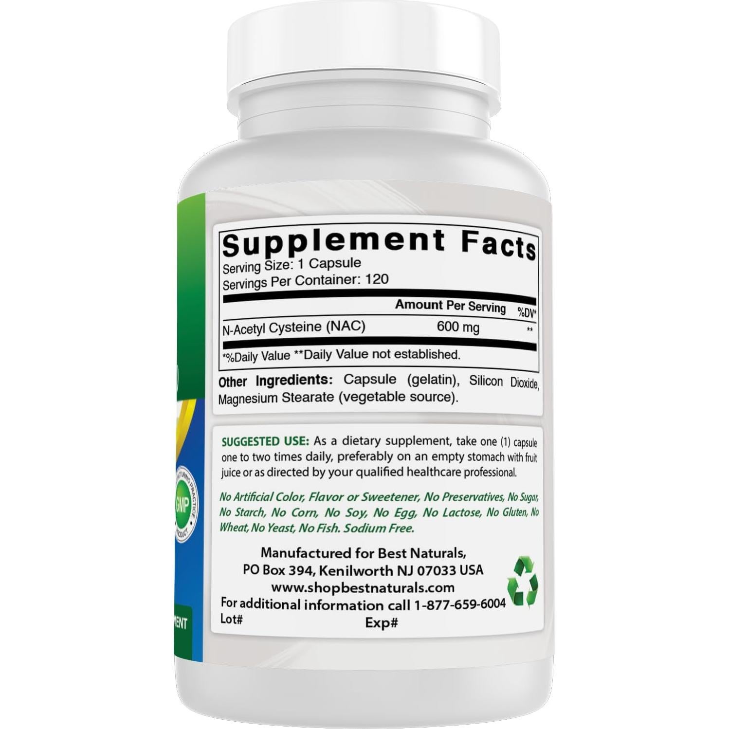 NAC N Acetil Cisteína 600 mg 120 Cápsulas Mejores Naturales