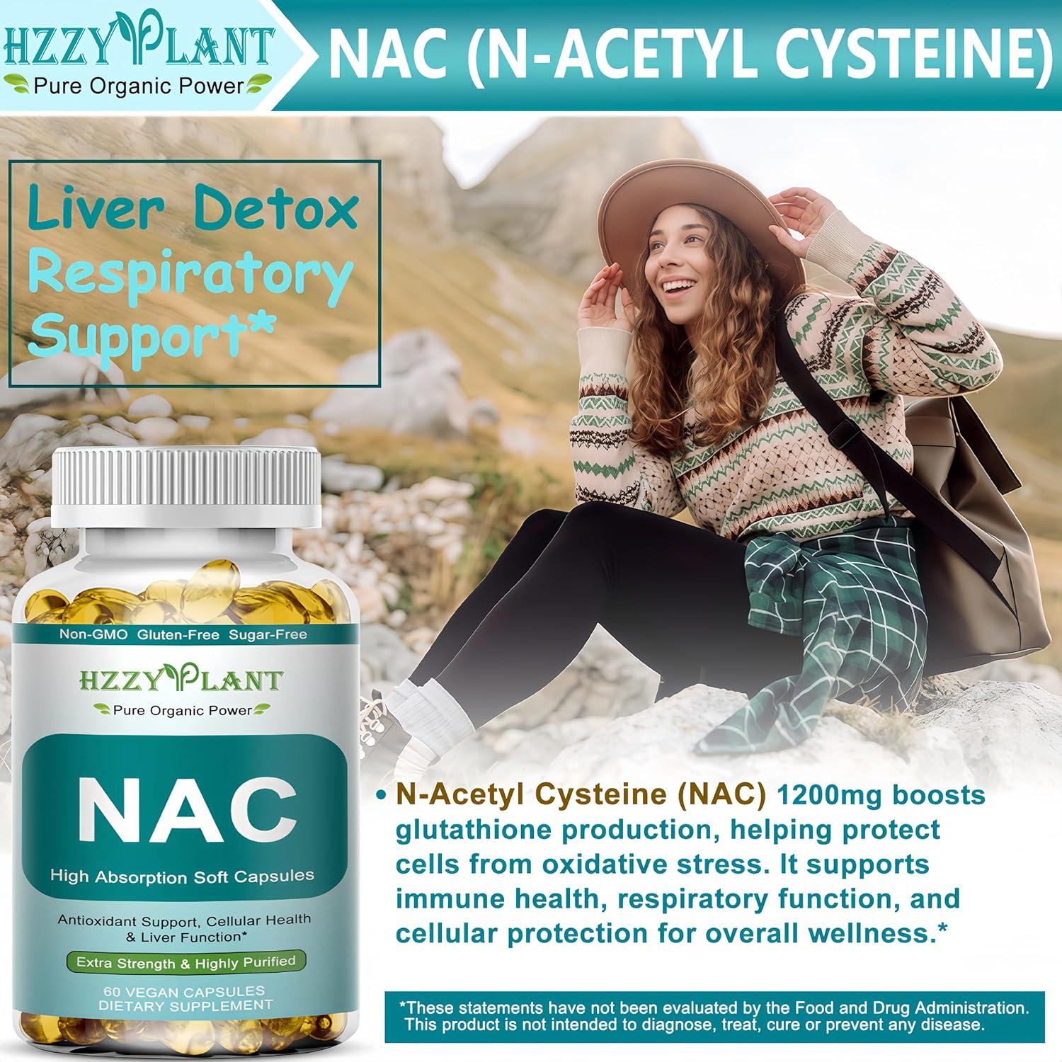 Suplemento NAC HZZYPLANT 1200mg - Cápsulas blandas veganas