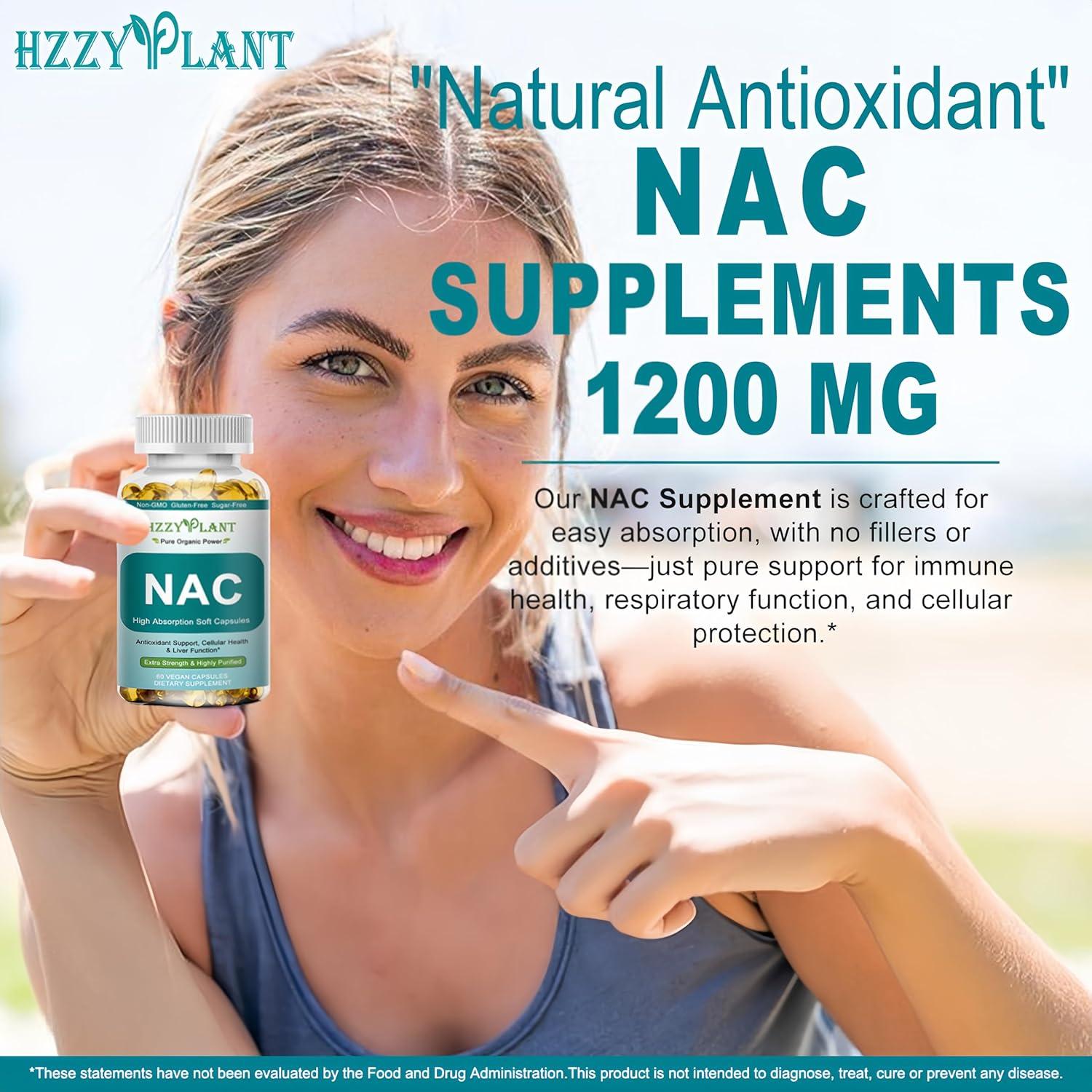 Suplemento NAC HZZYPLANT 1200mg - Cápsulas blandas veganas