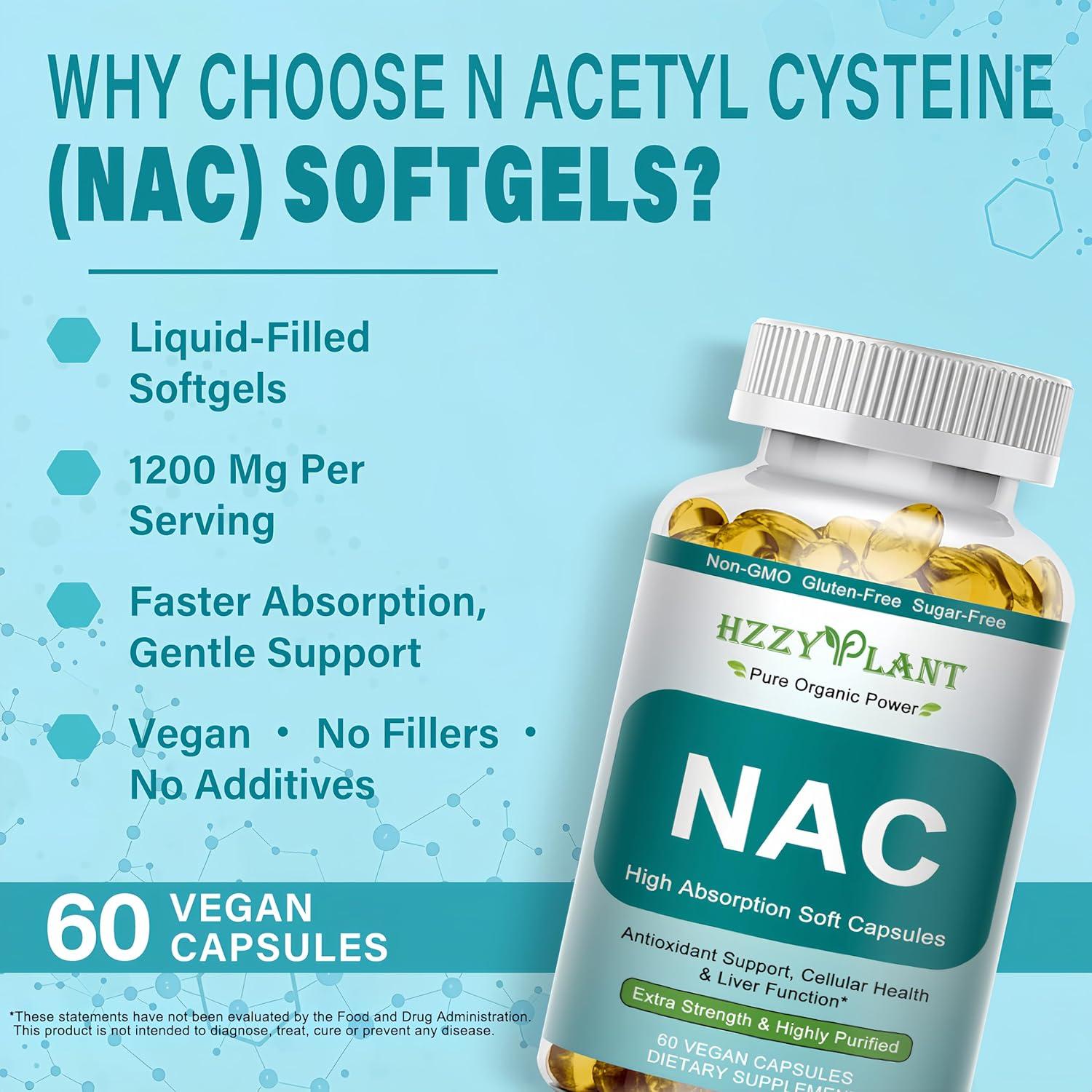 Suplemento NAC HZZYPLANT 1200mg - Cápsulas blandas veganas