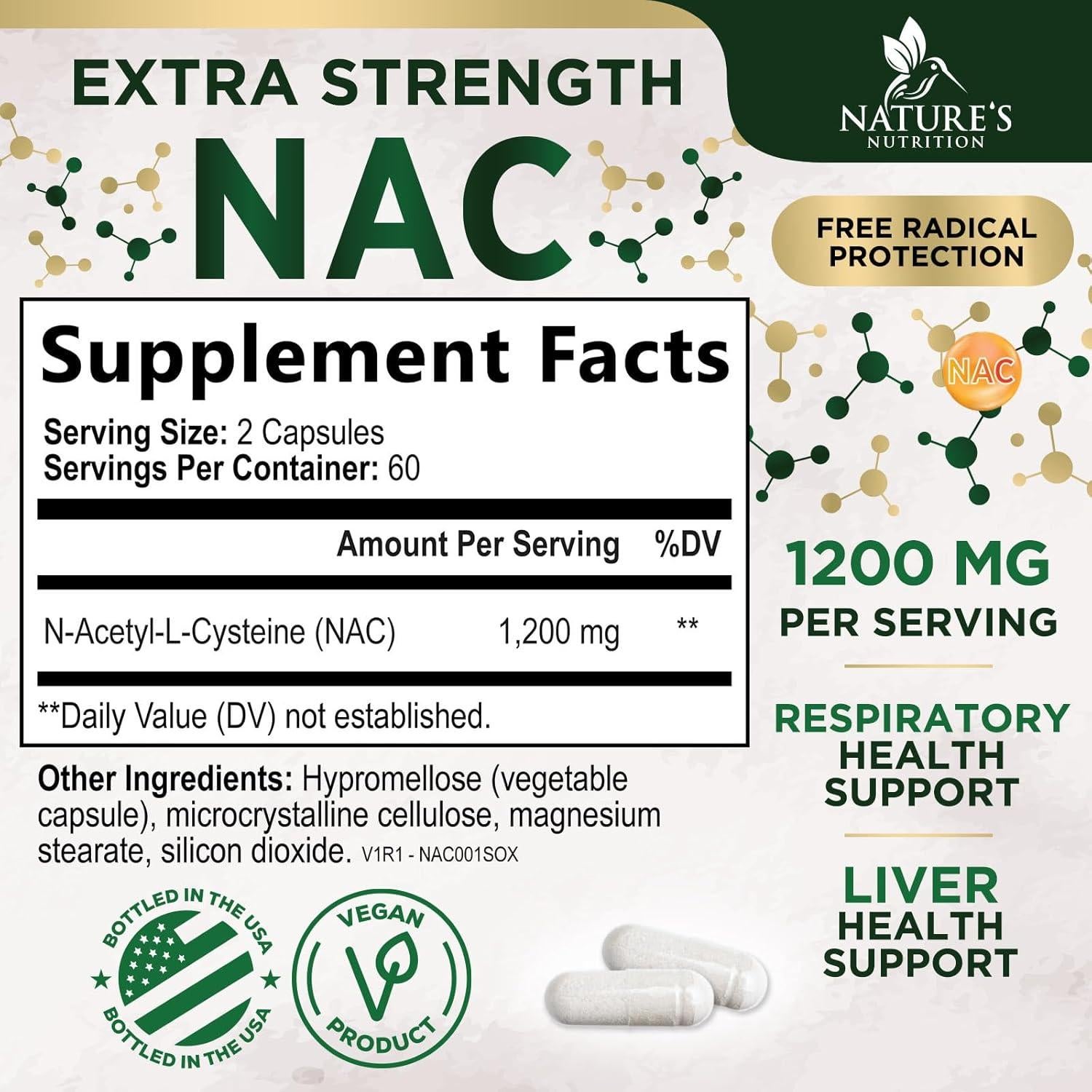 Suplemento NAC N-Acetil L-Cisteína 1200 mg - 120 Cápsulas