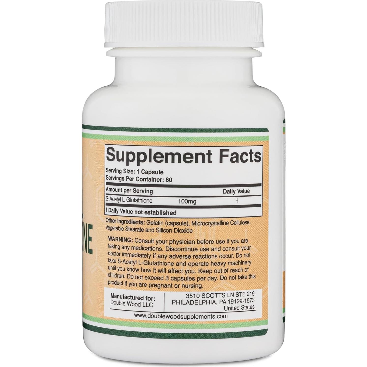 Cápsulas S-Acetil L-Glutatión 100mg - Antioxidante Double Wood