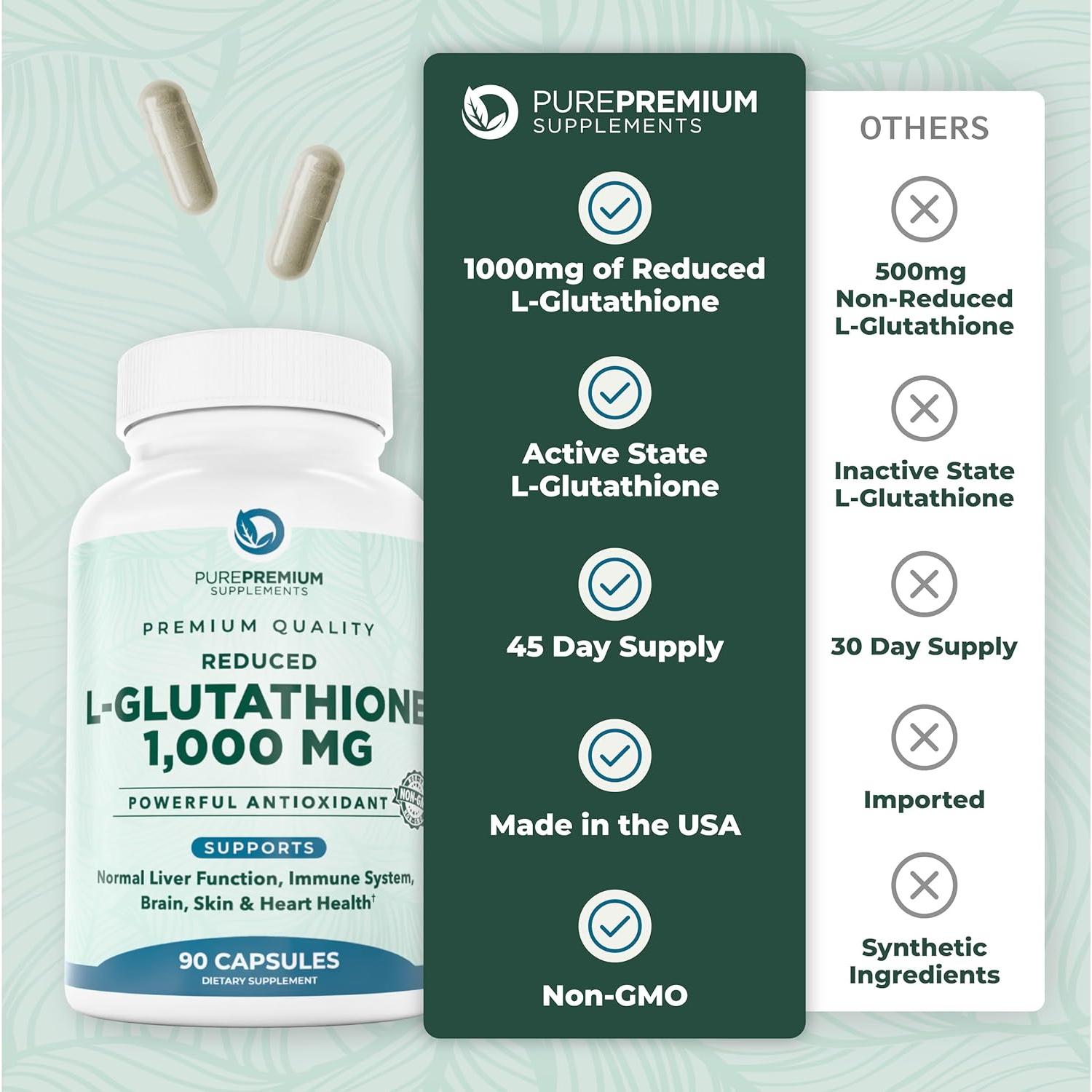 Suplemento de Glutatión Reducido PurePremium 1000mg 90 Cápsulas