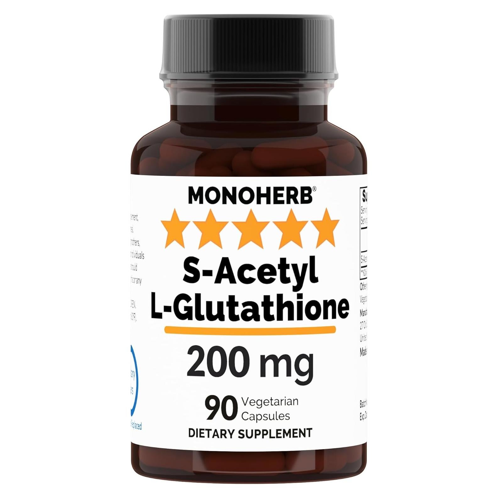 Suplemento S-Acetil L-Glutatión 200mg MONOHERB - 90 Cápsulas Veganas