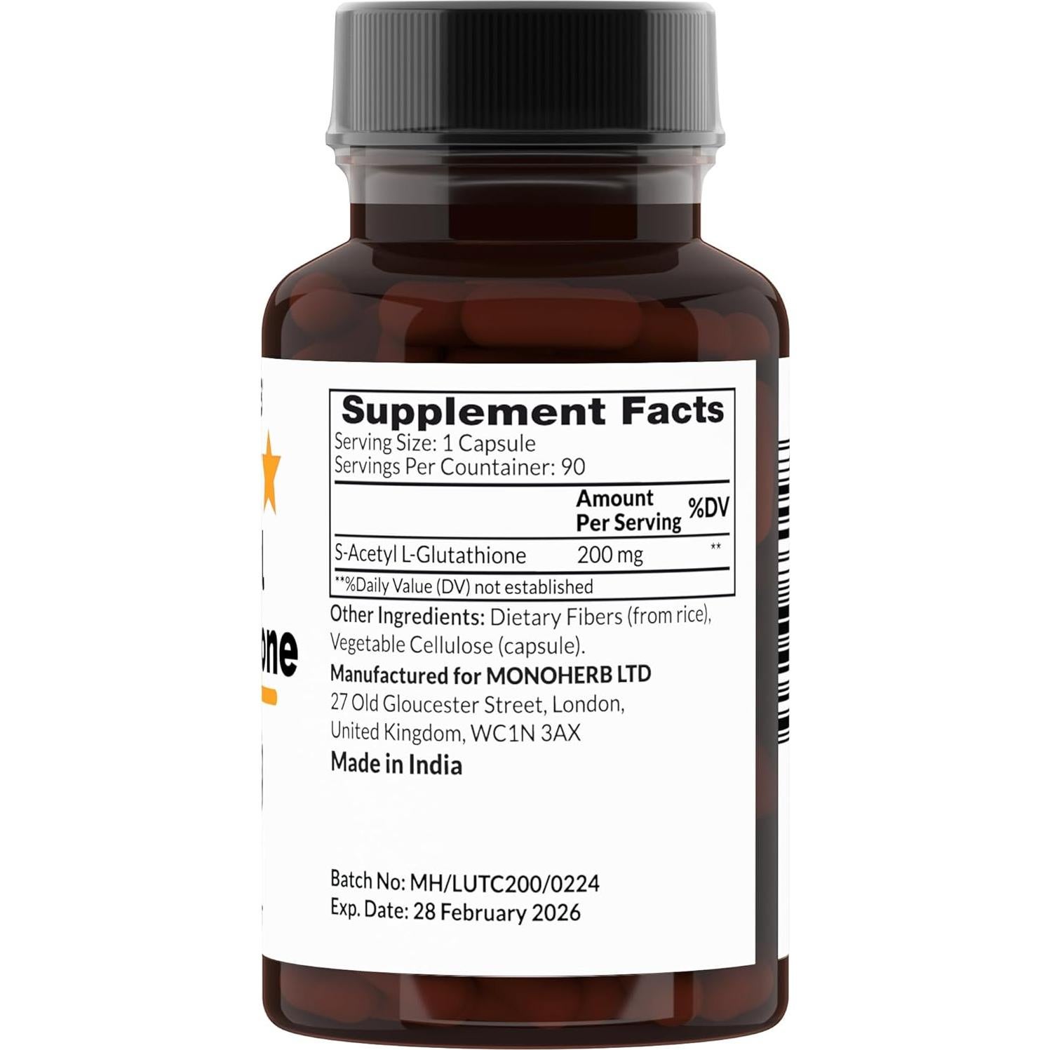 Suplemento S-Acetil L-Glutatión 200mg MONOHERB - 90 Cápsulas Veganas