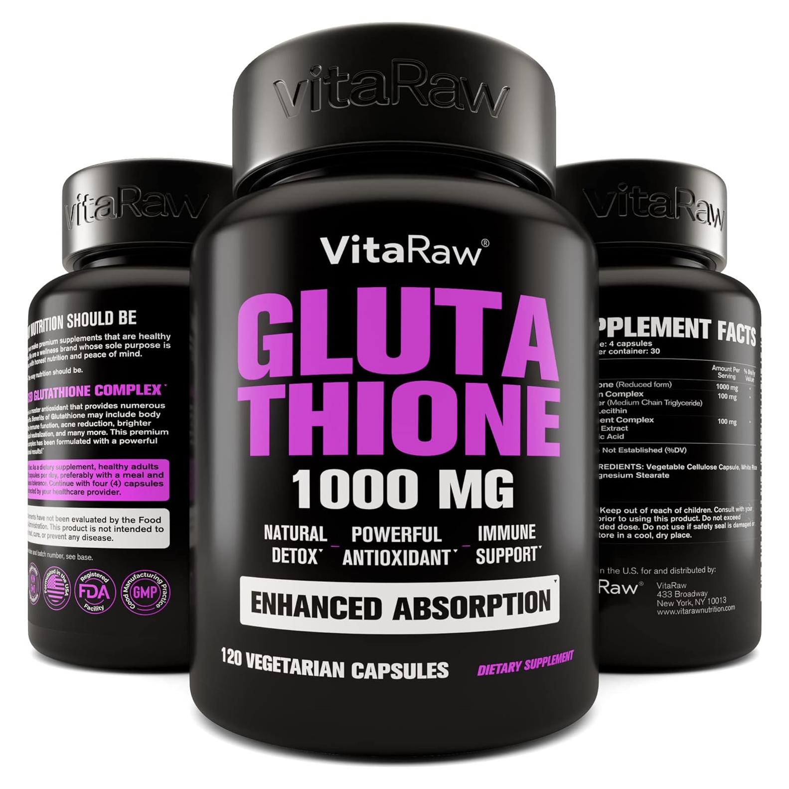 Suplemento de Glutatión 1000mg VitaRaw - Antioxidante Potente