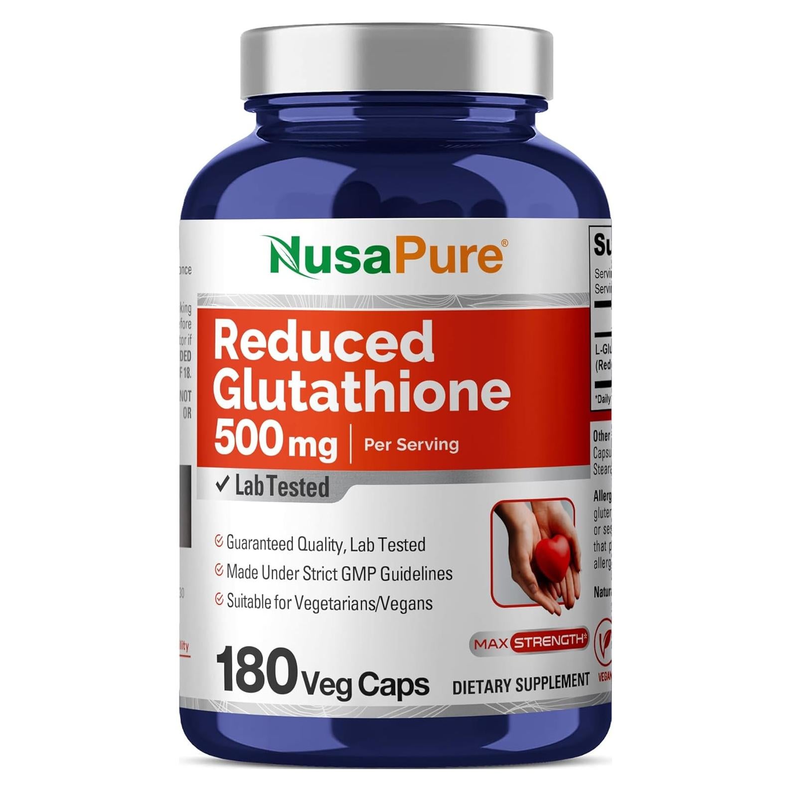 Suplemento de Glutatión NusaPure 500mg 180 Cápsulas Veganas
