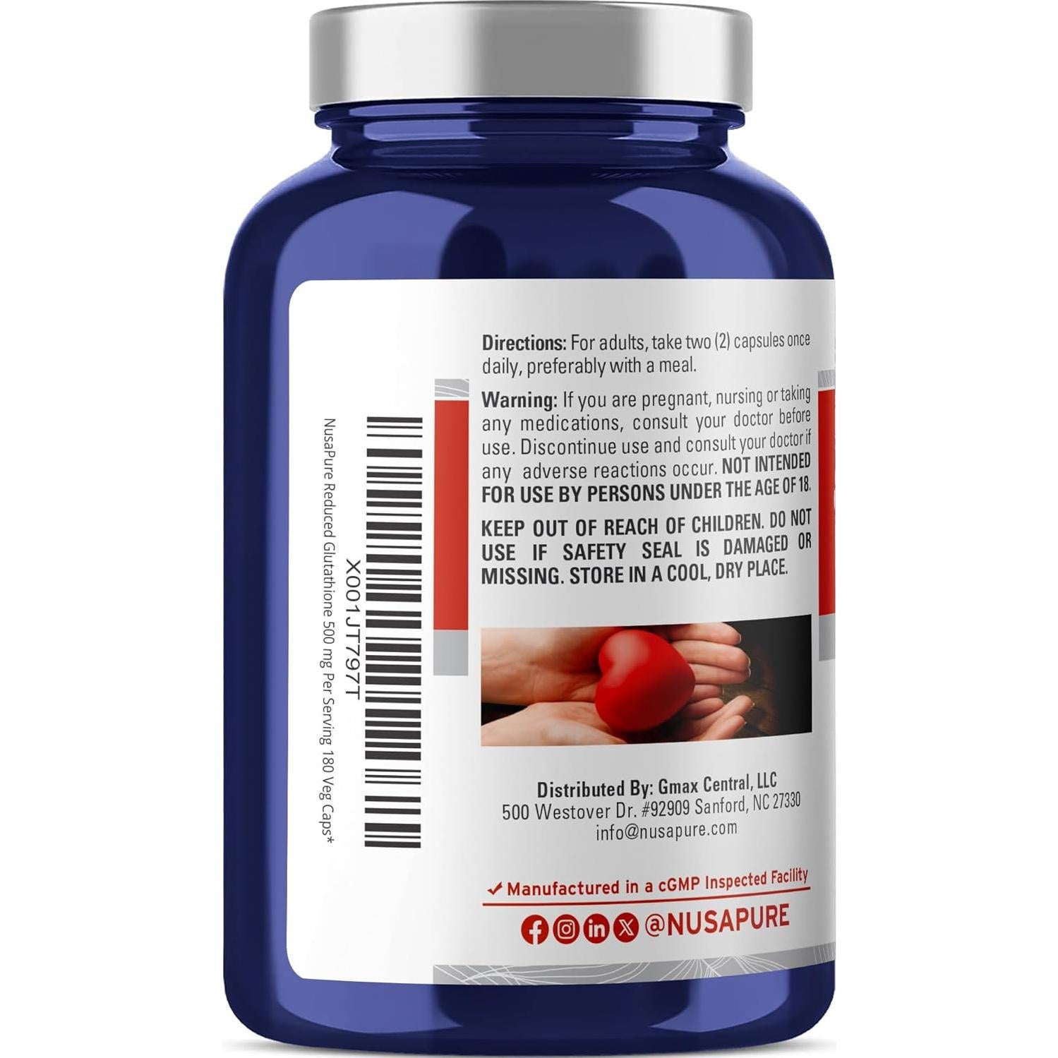 Suplemento de Glutatión NusaPure 500mg 180 Cápsulas Veganas