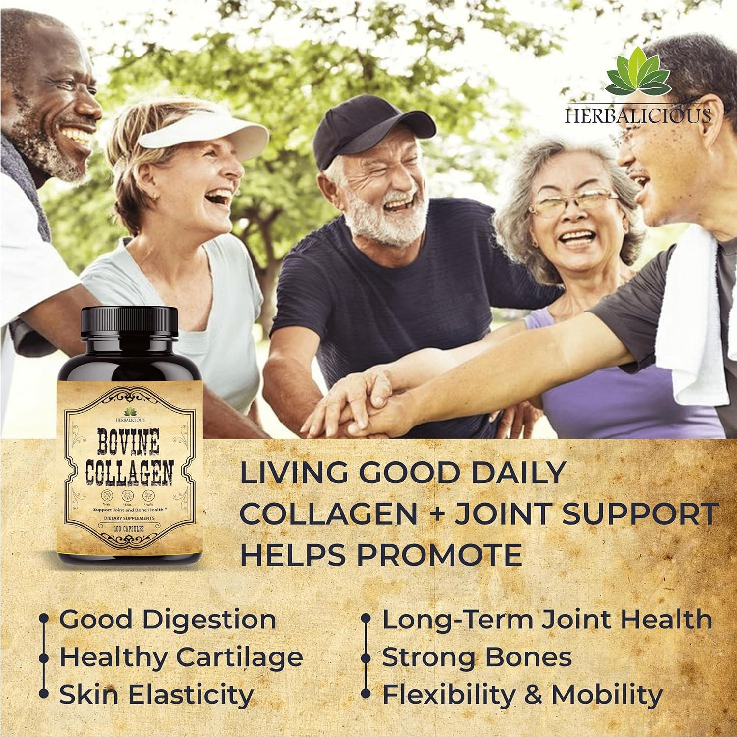 Colágeno Bovino HERBALICIOUS 100 Cápsulas - Soporte Articular