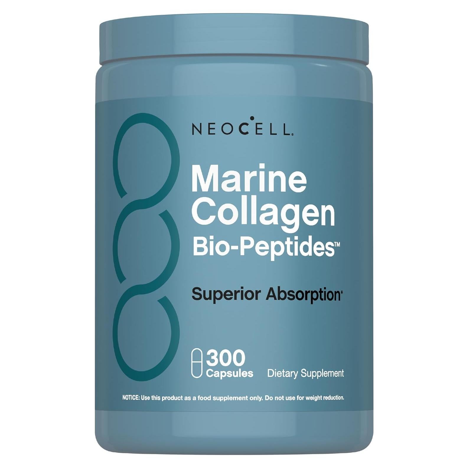 NeoCell Péptidos de Colágeno Marino 300 Cápsulas con Ácido Hialurónico