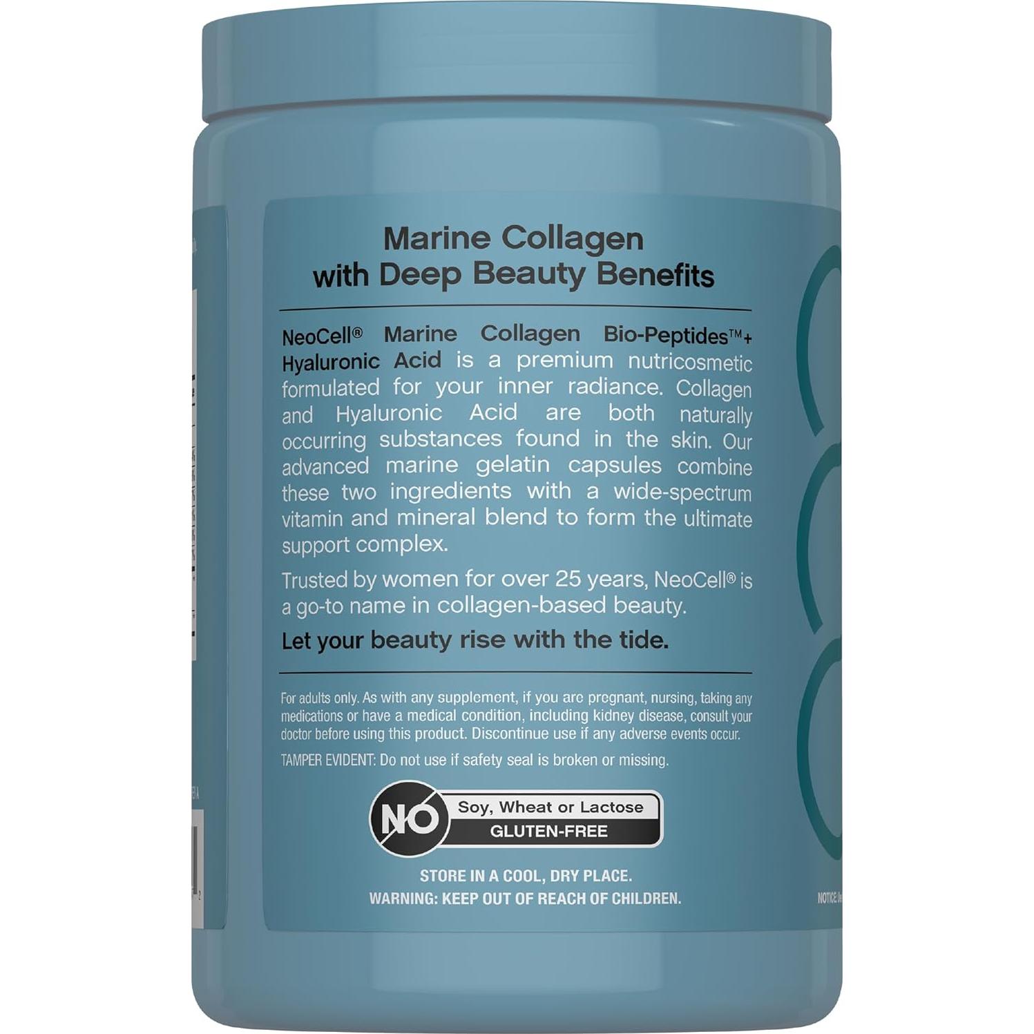 NeoCell Péptidos de Colágeno Marino 300 Cápsulas con Ácido Hialurónico